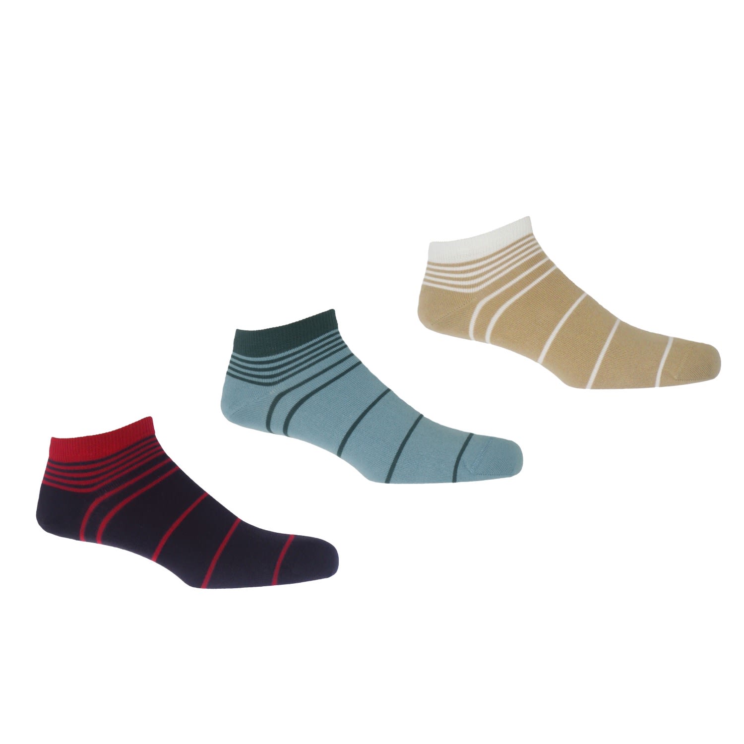 Retro Stripe Men’s Trainer Socks Bundle - Burgundy, Blue & Cream Peper Harow - Made in England