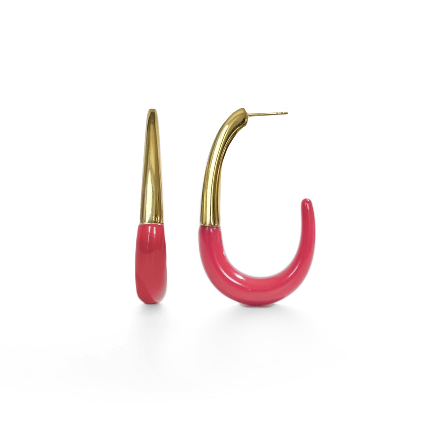 Gold & Honey Women's Pink / Purple / Gold J Hoop Earrings In Pink Flamingo In Gold