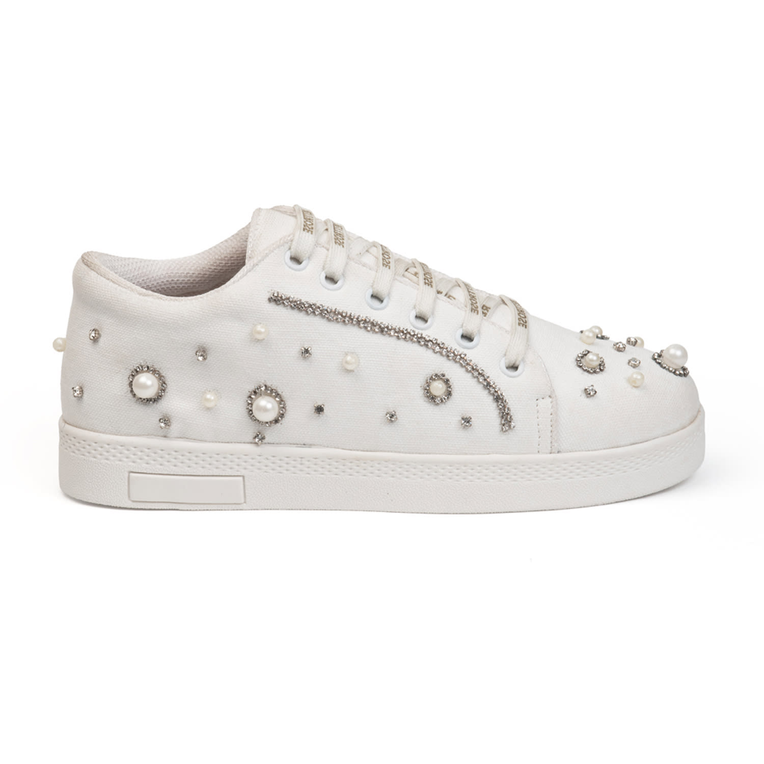 Rettrose Women's Nova Luxury White Suede Handmade Embellished Tennis Shoe In White