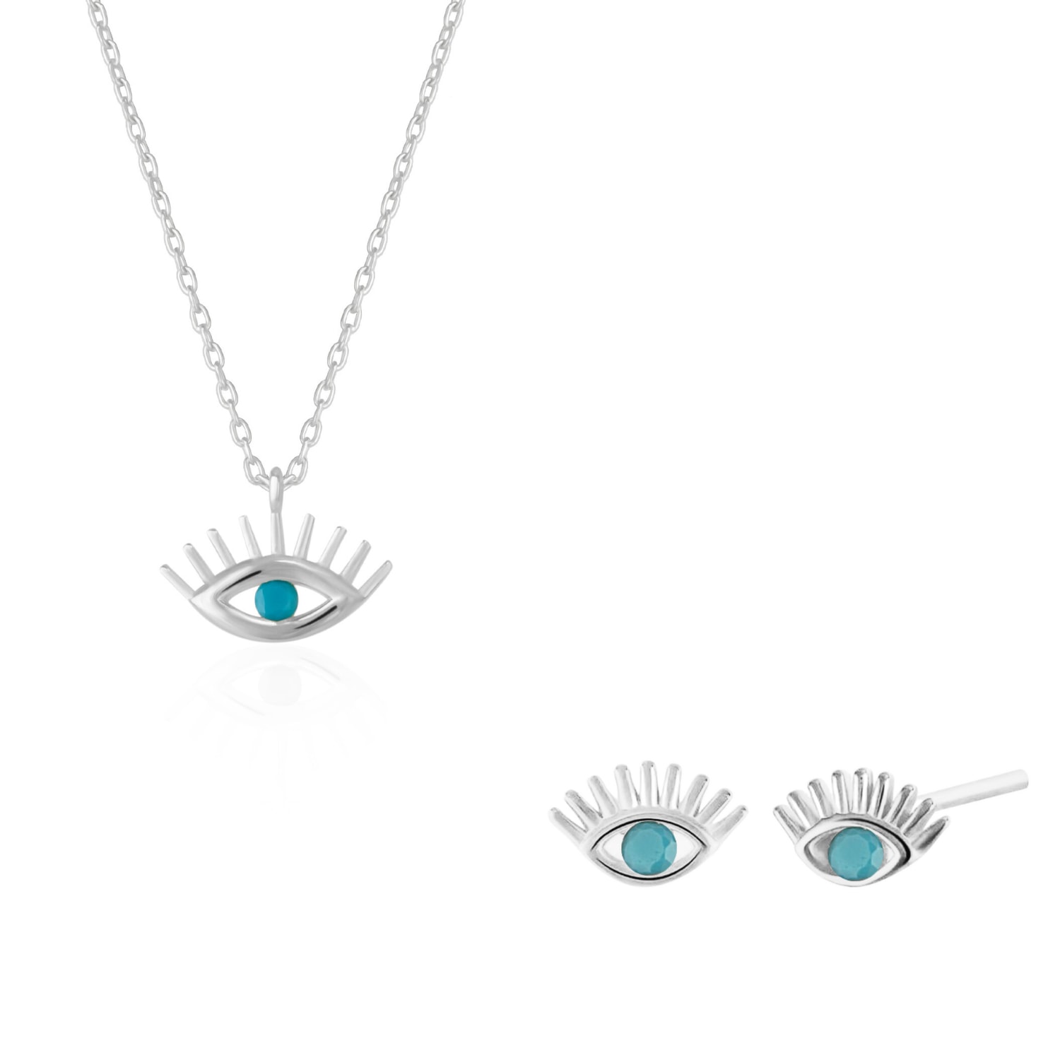 Spero London Women's Turquoise Blue Eye Evil Eye Sterling Silver Necklace & Earring Set - Silver In White