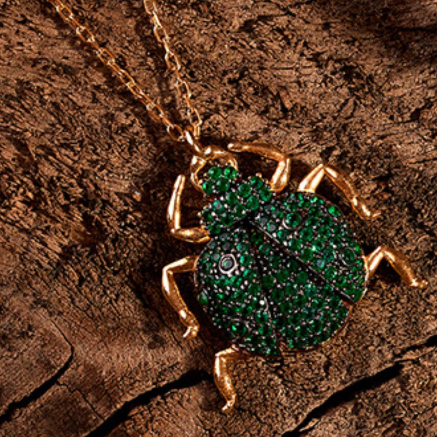 Scarab Beetle Egyptian Green Pendant Necklace Gold by LATELITA
