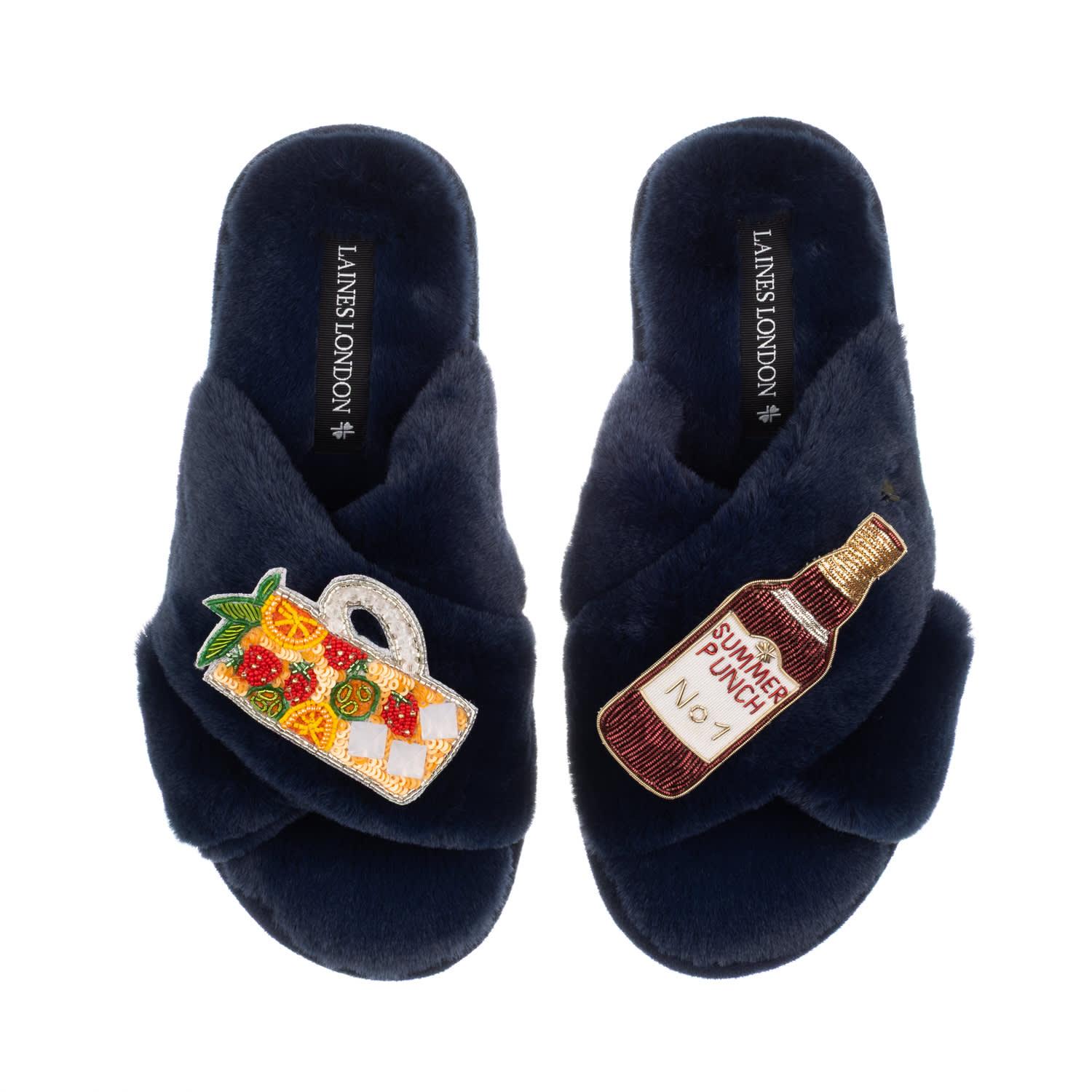 Laines London Women's Blue Classic Laines Slippers With Summer Punch Brooches - Navy In Blue
