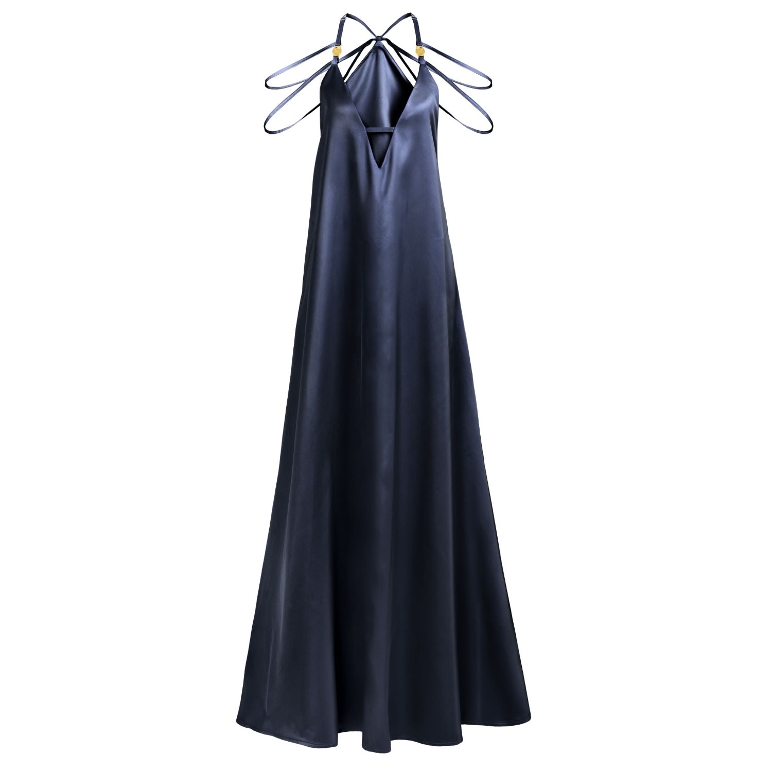 Kargede Women's Blue / Black Navy Satin Maxi Dress – Long Designer Slip Gown In Blue/black