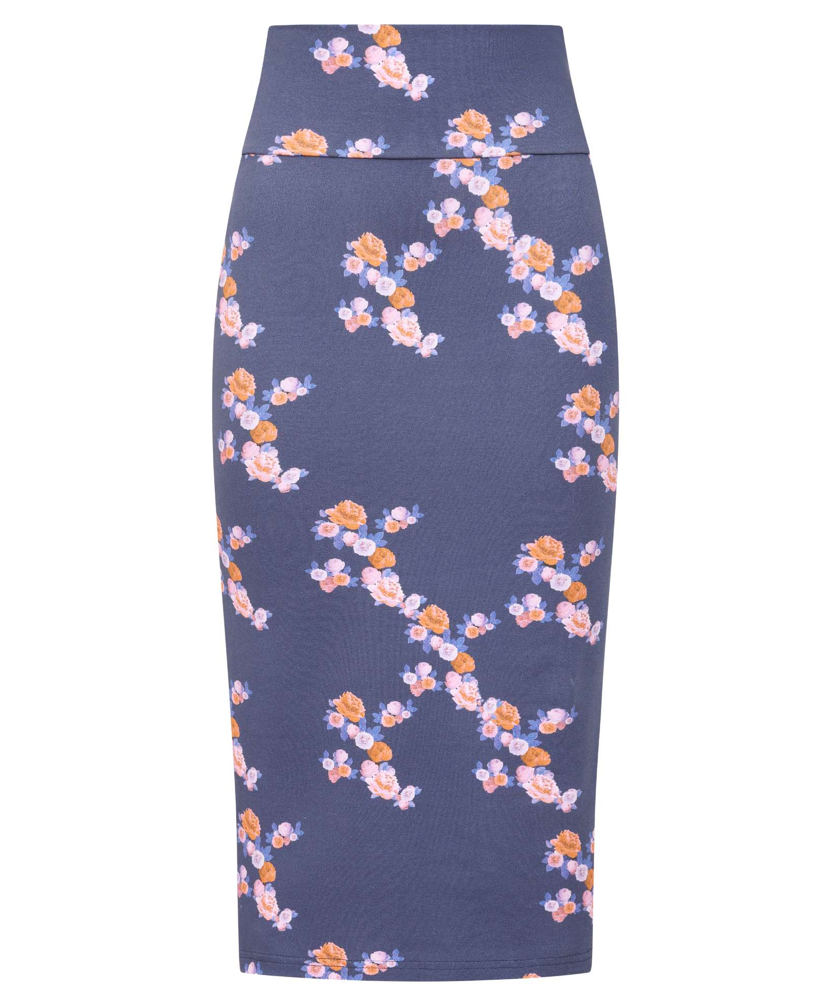 Sophie Cameron Davies Women's Navy Blue Floral Midi Jersey Skirt In Blue