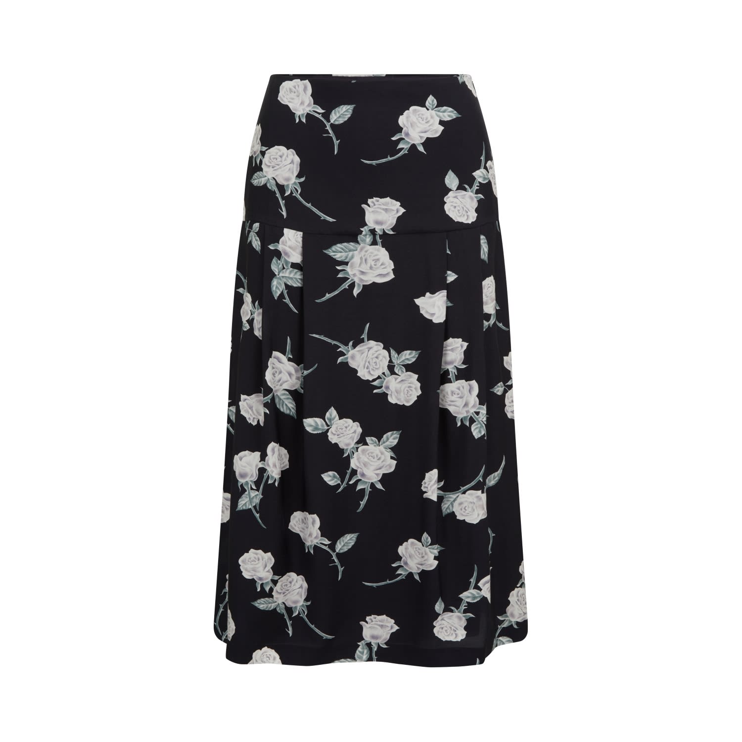 Me Esse Women's Vivienne Roses Print Pleated Midi Skirt In Coal Black In Black