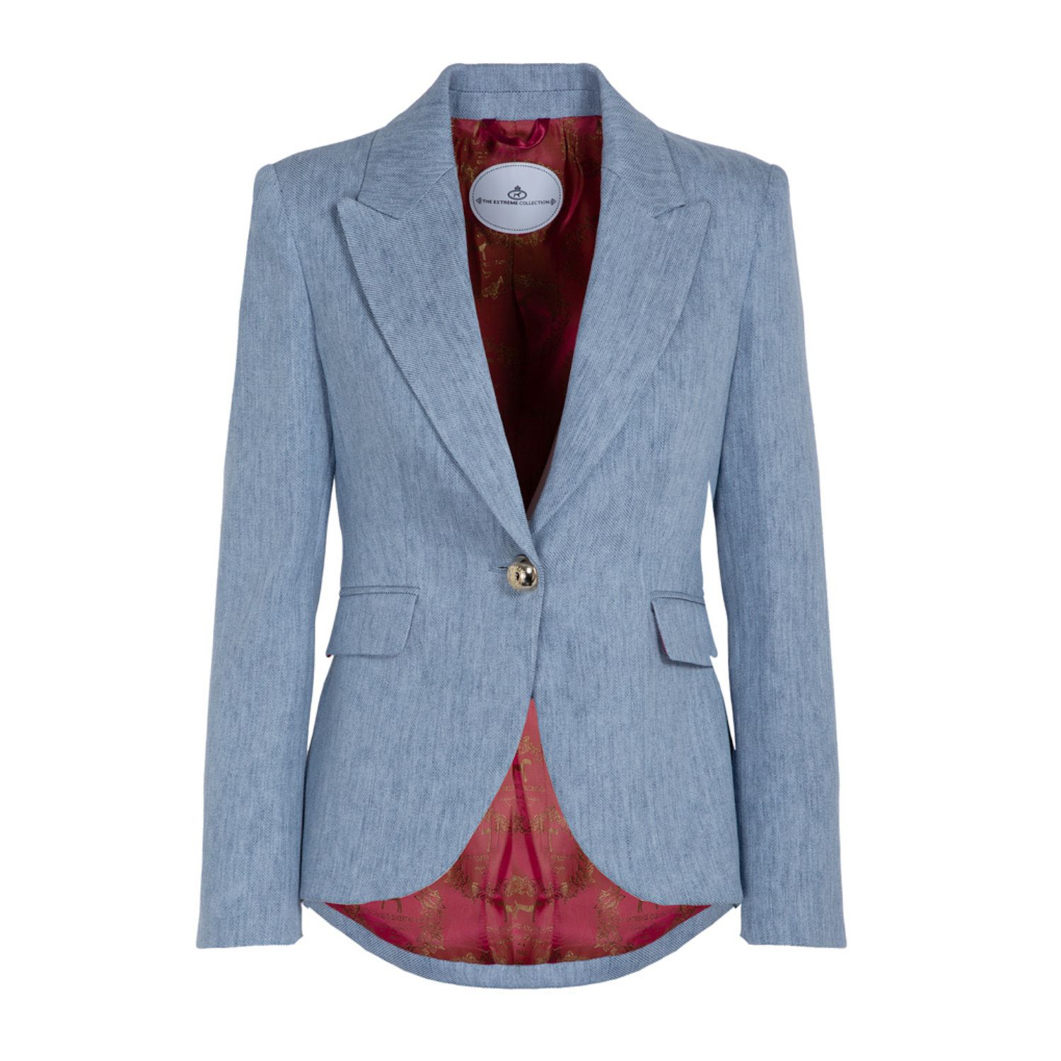 Women’s Single Breasted Sky Blue Denim Blazer With Pockets Blake Large The Extreme Collection