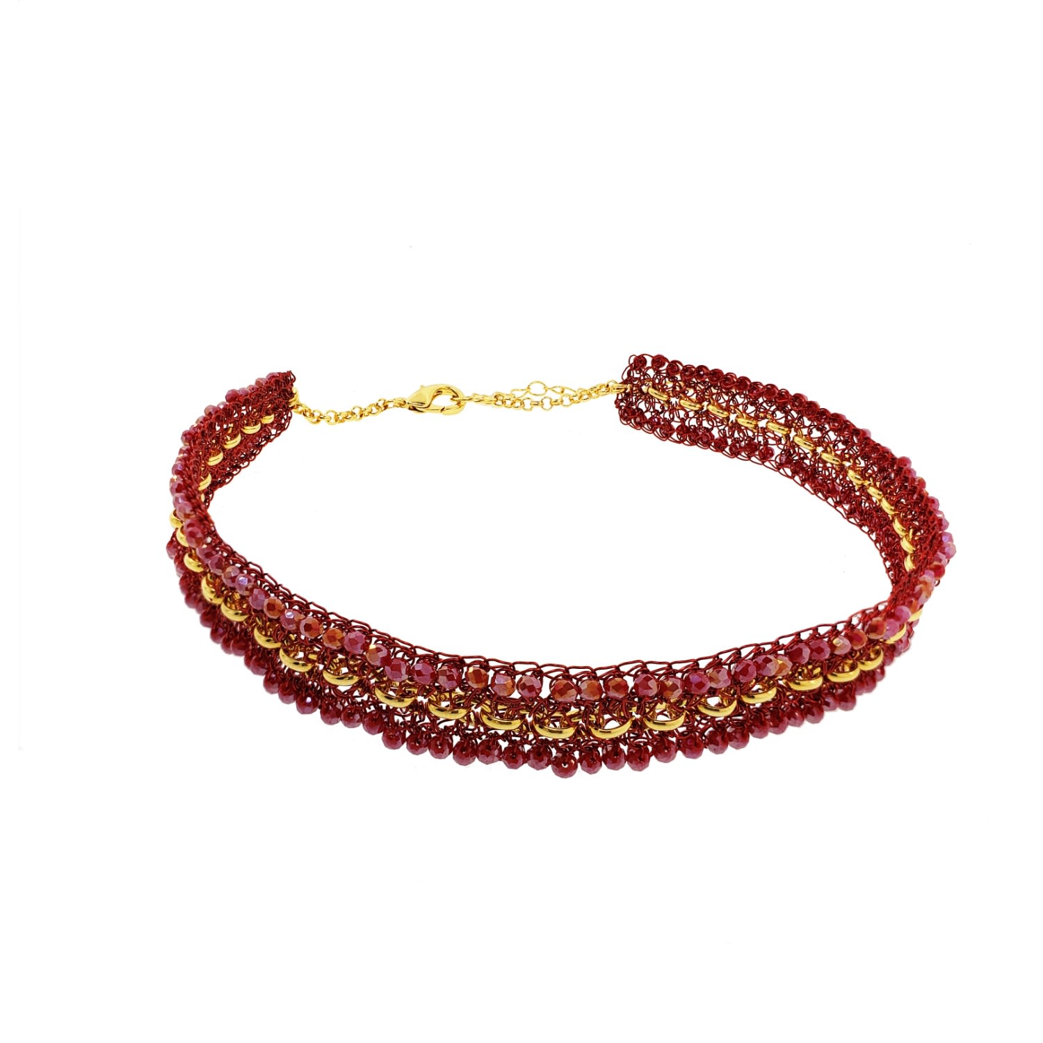 Women’s Gold / Red Red & Gold Flux Handmade Crochet Chocker Necklace Lavish by Tricia Milaneze