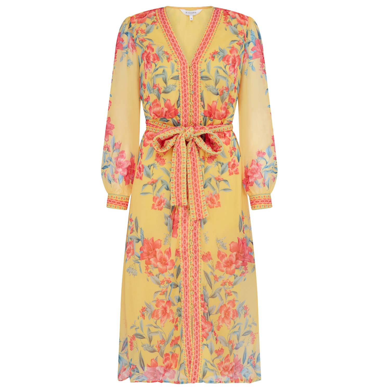 Women’s Yellow / Orange Naomi Yellow Floral Button Through Midi Dress Extra Large Raishma