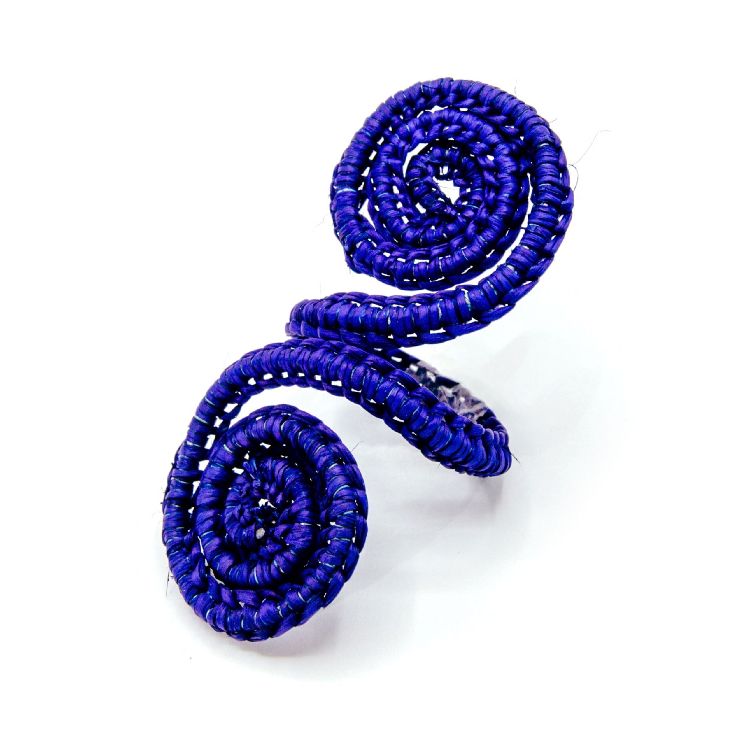 Set X 4 Woven Natural Iraca Straw Blue Spiral Napkin Rings Washein