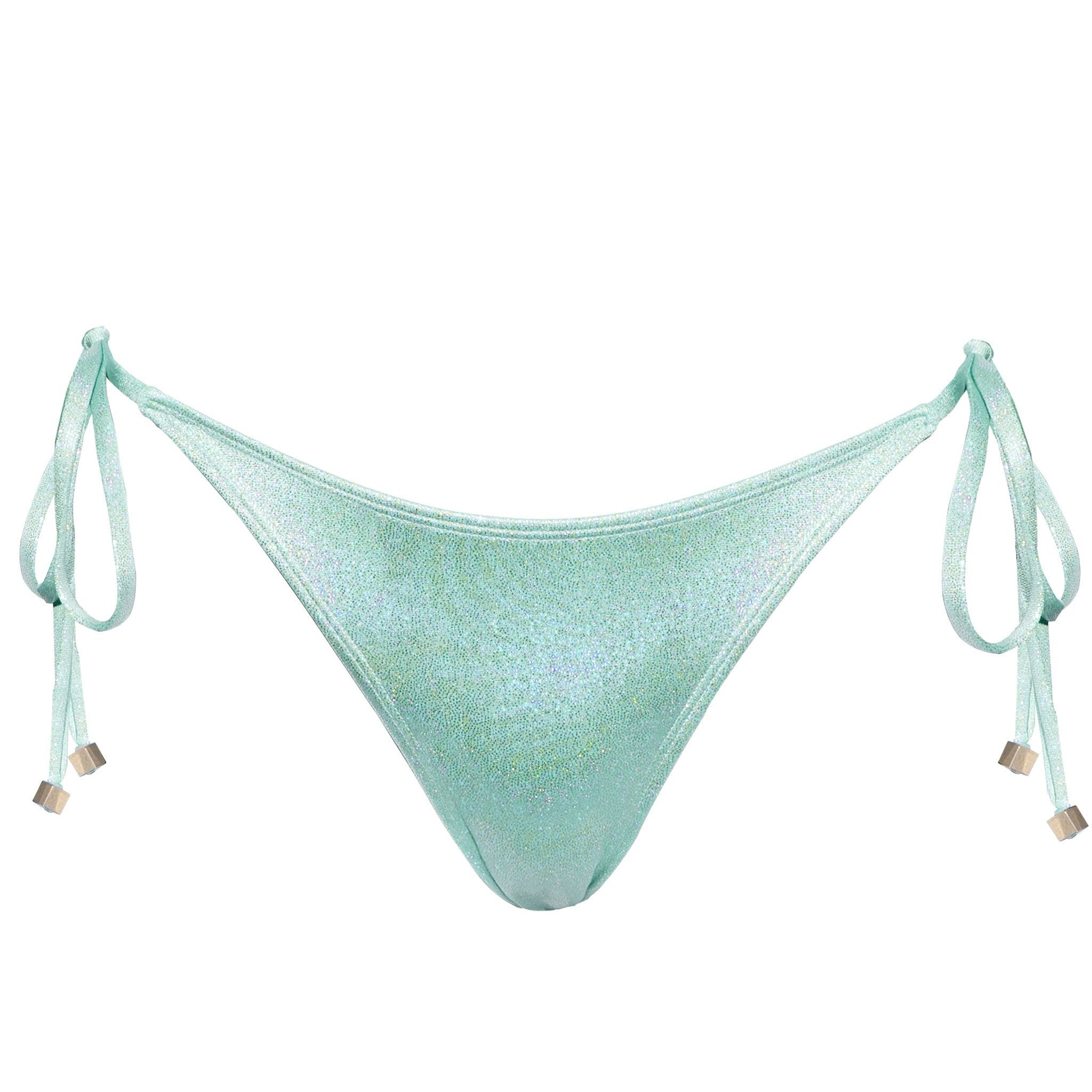 Enez Swim Women's Green Nova Scrunch Bikini Bottoms - Glitter Mint In Green