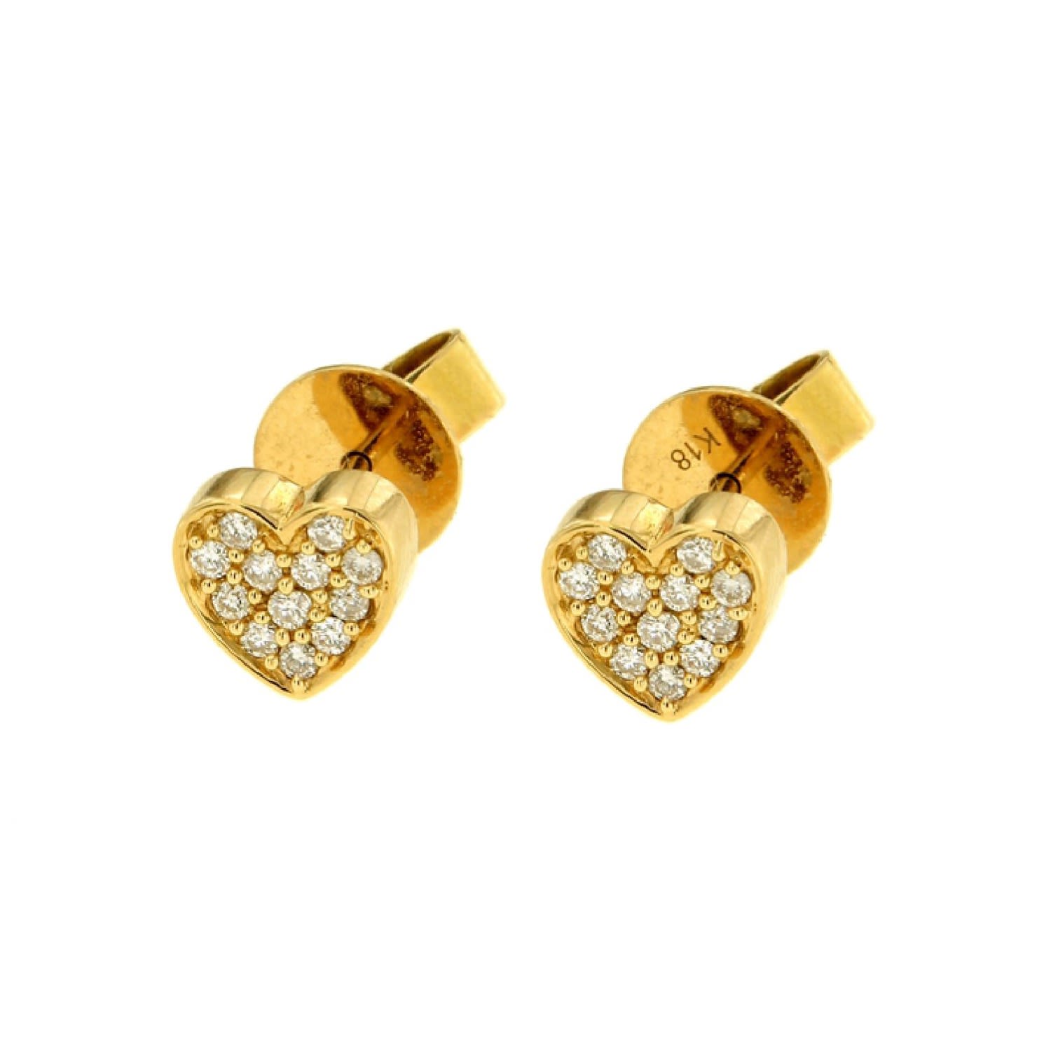 Women’s White Diamond Heart Stud Earrings In 18K Yellow Gold Cosanuova