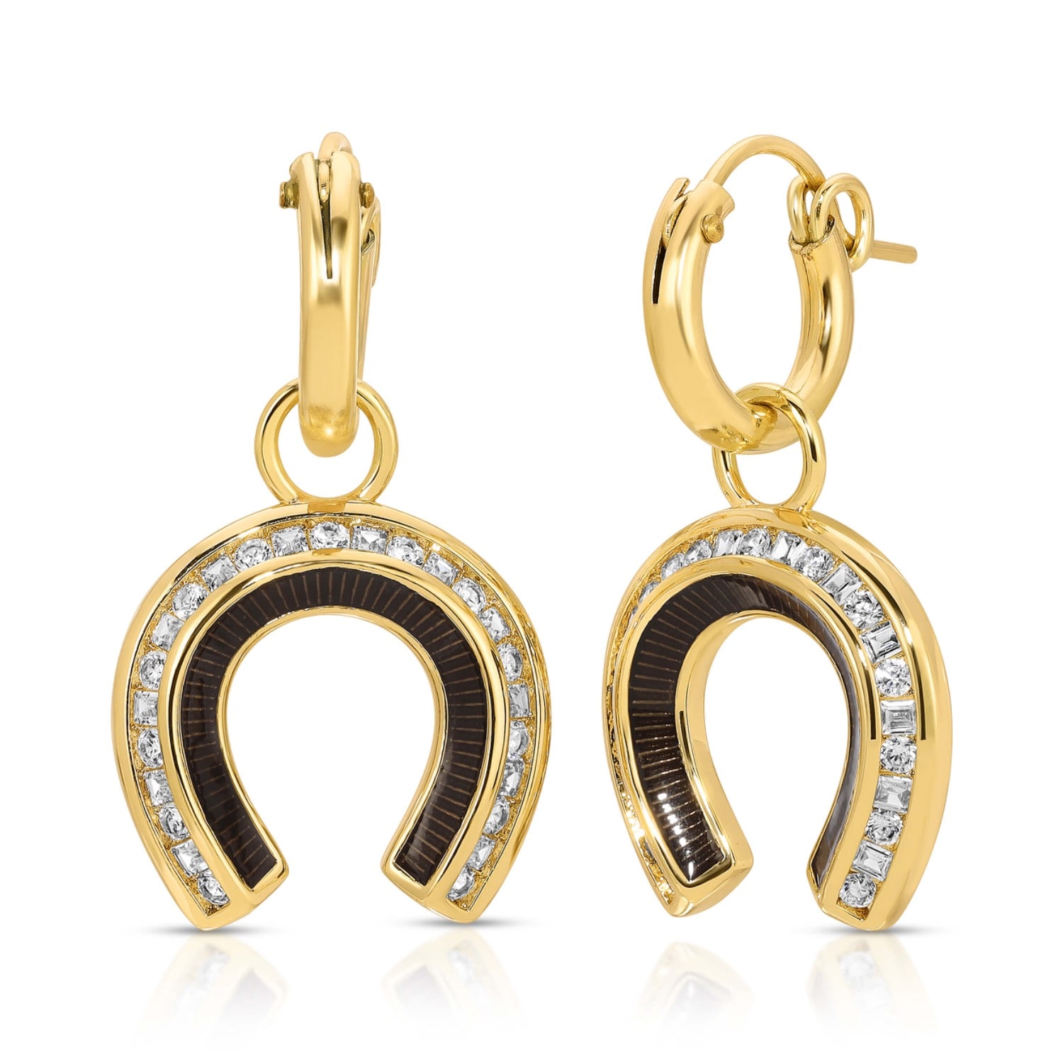 Glamrocks Jewelry Women's Gold Good Fortune Horseshoe Earrings- Grey