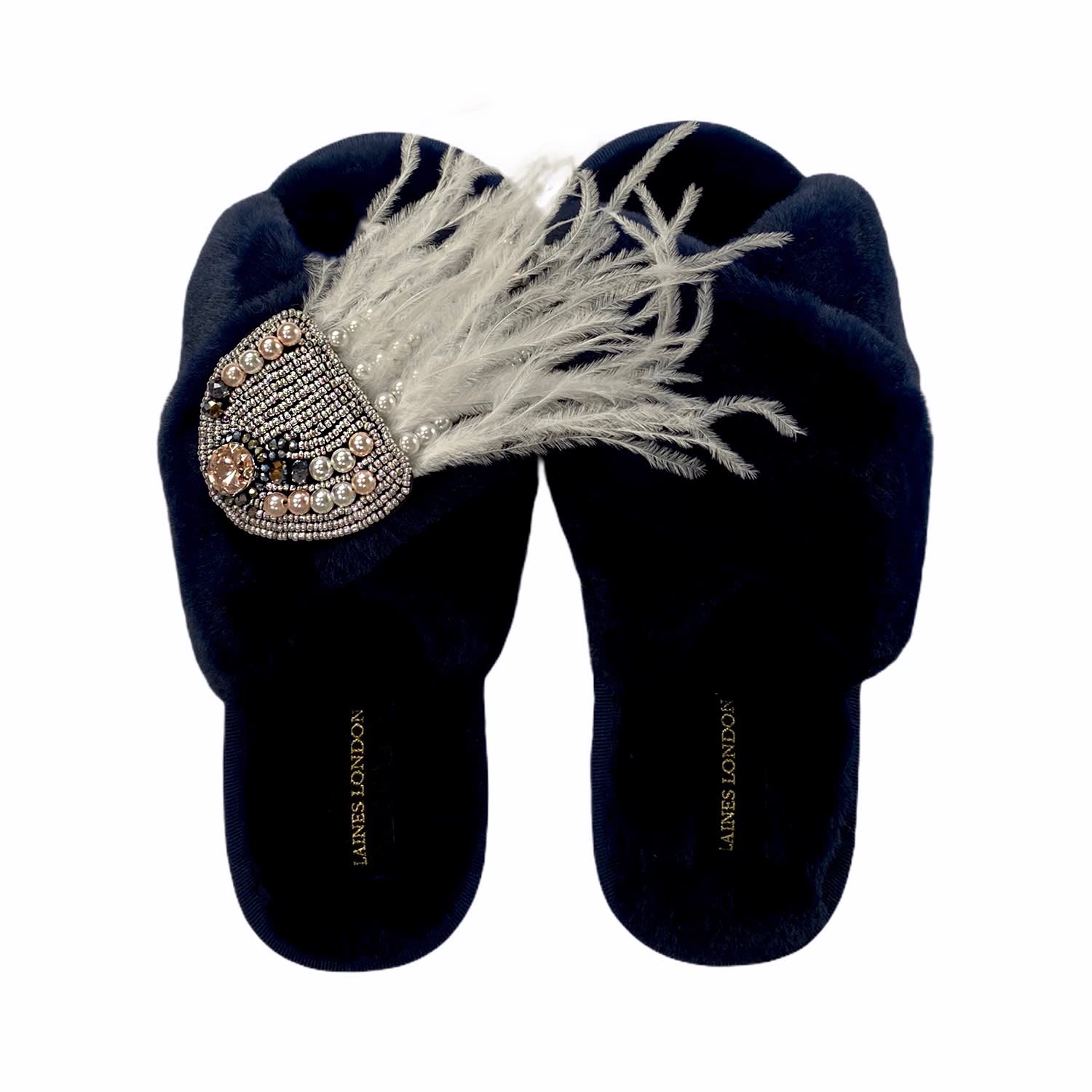 navy fluffy slippers