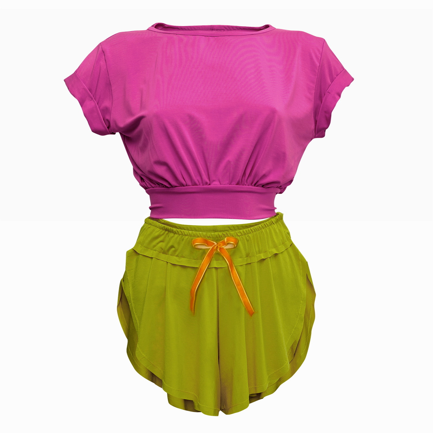 Women’s Open Back Top & Butterfly Shorts - Baby Doll X Lime Crush Medium Loreen Label