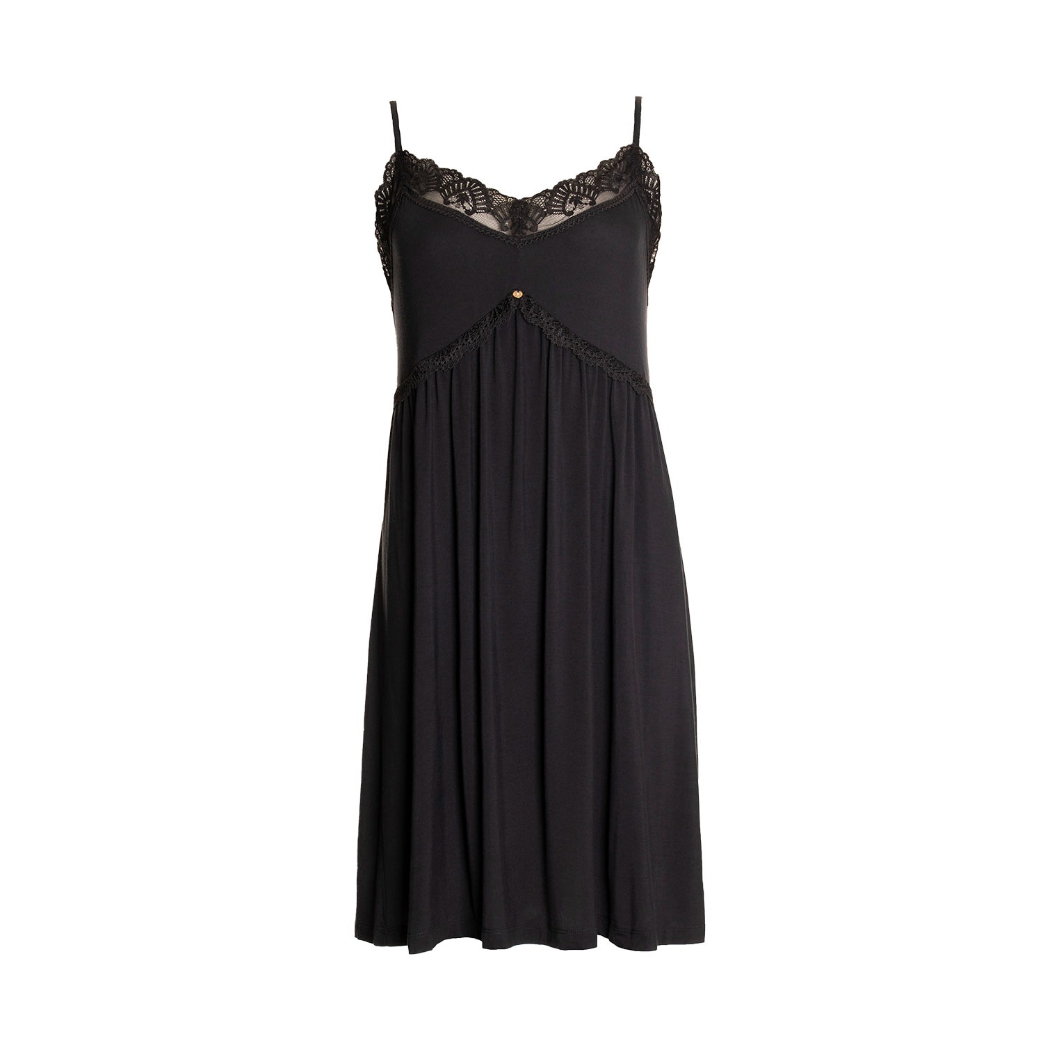 Pretty You Women's Black Bamboo Lace Chemise In Raven In Black