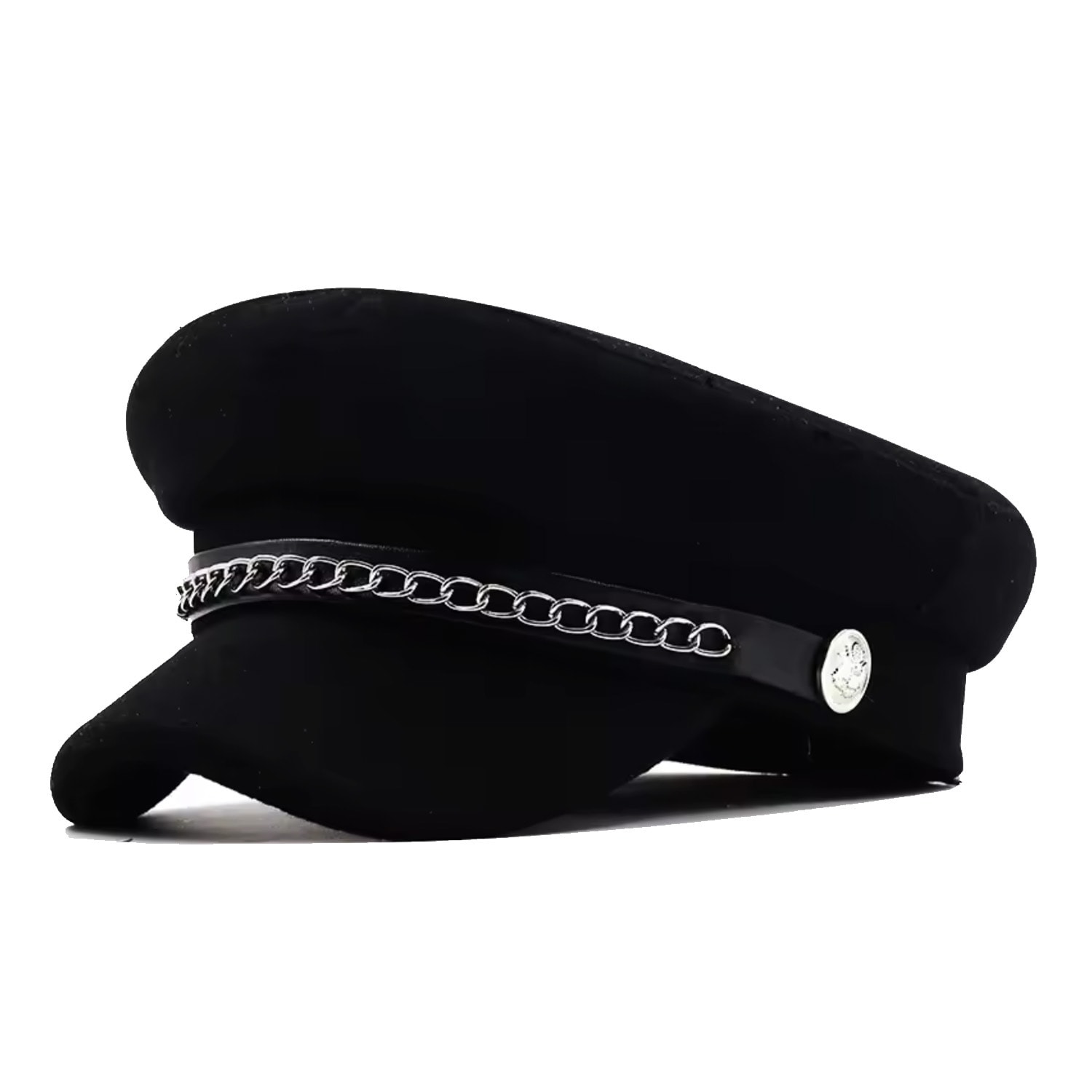 Chanel Joan Elkayam Women's Chain Trim Detailed Black Wool Blend Baker Boy Hat In Black
