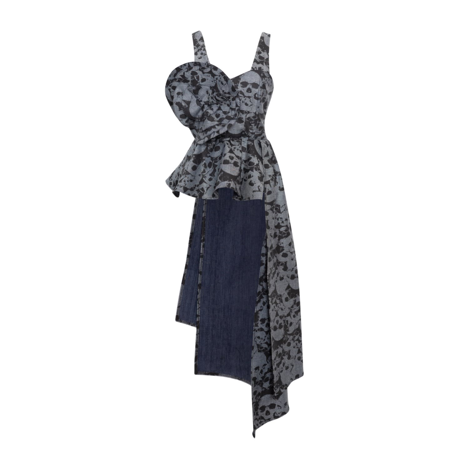 Byvinnik Women's Black / Grey Fleur Peplum Top In Denim Skulls