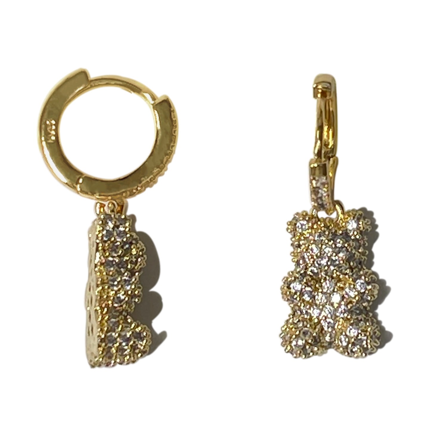 Ninemoo Women's Golden Bear Hoops Earrings- Zircon In Gold