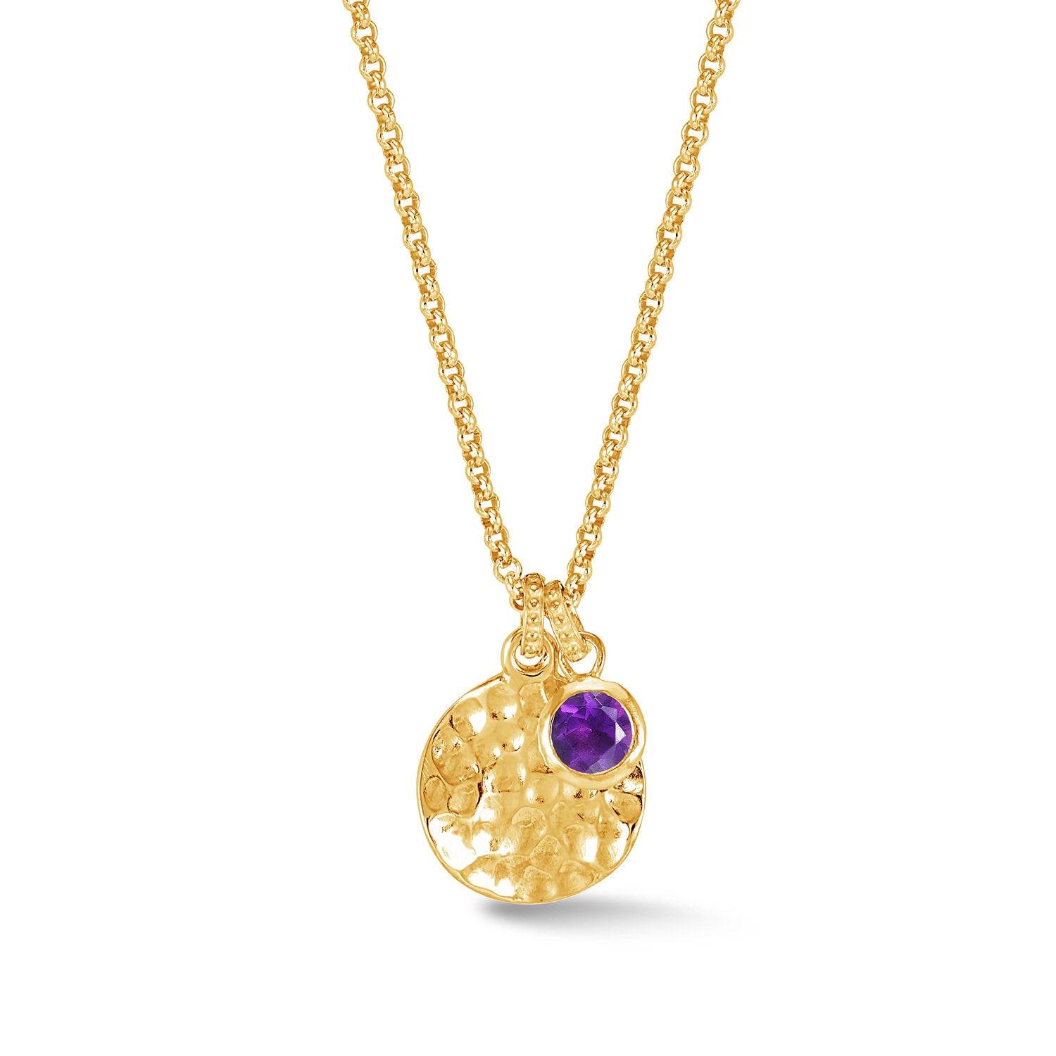 Women’s Gold Hammered Disc & Amethyst Array Pendant In Vermeil Dower & Hall