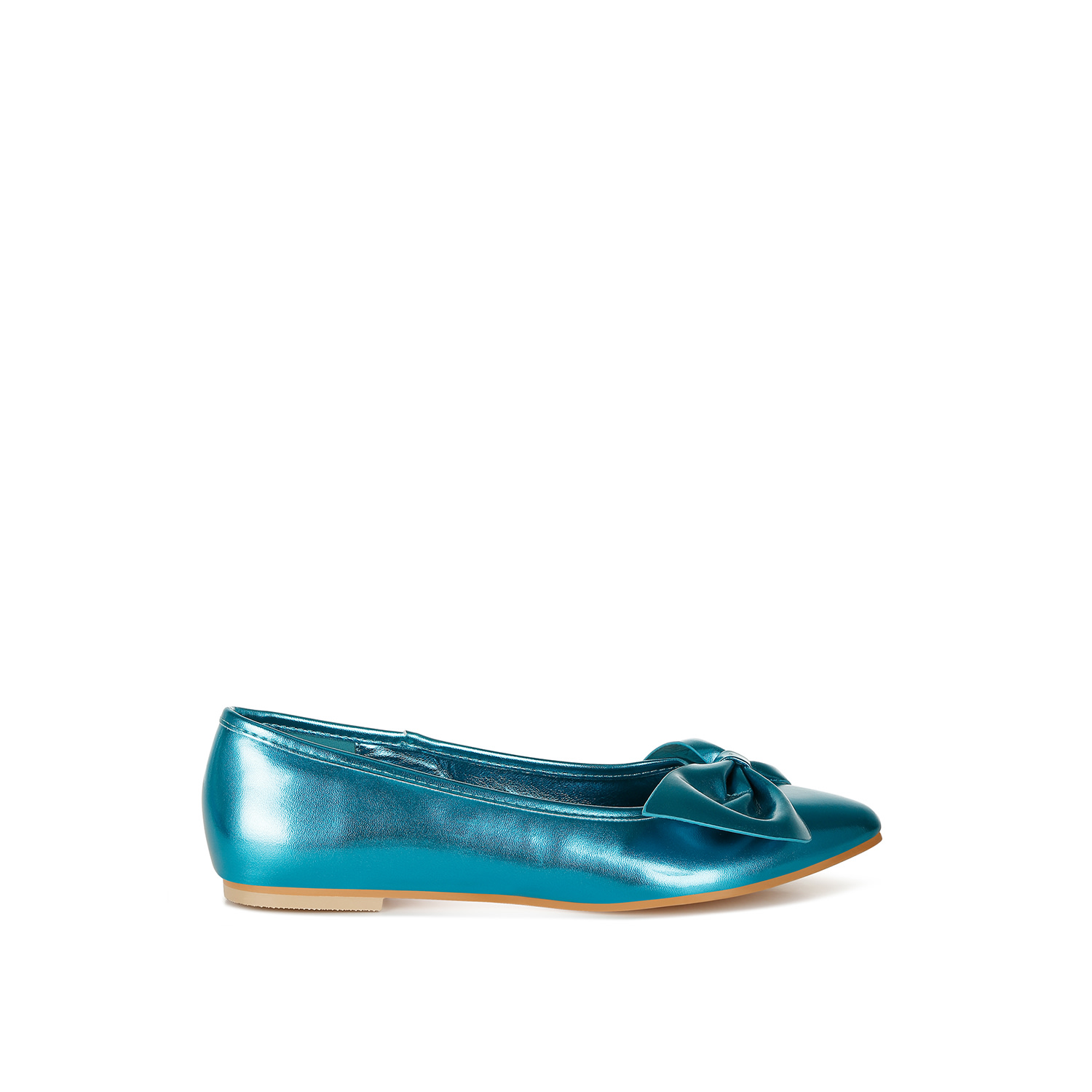 Rag & Co Women's Bromelia Metallic Pleather Bow Ballerinas In Blue In Blue