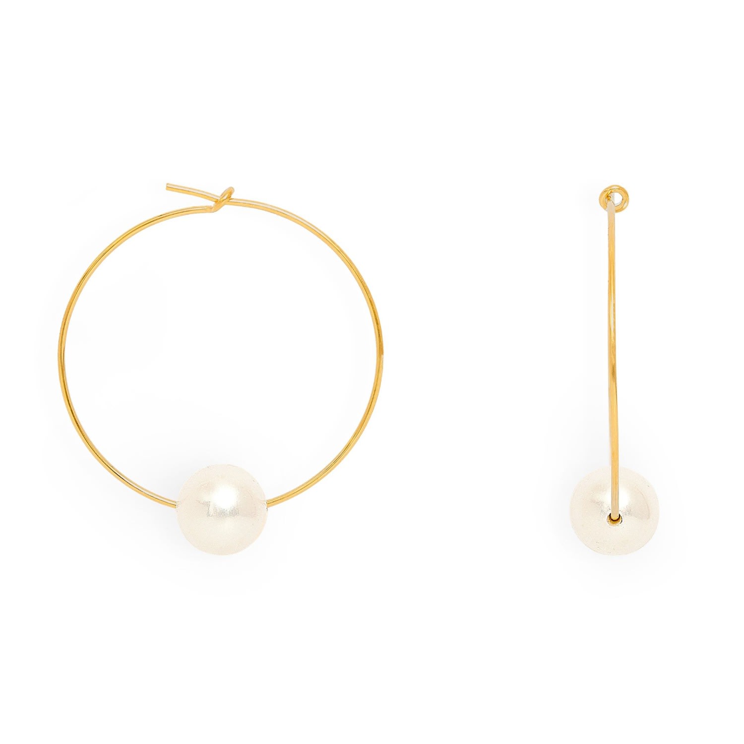 Pearls Of The Orient Online Women's Gold / White Gratia Large Gold Plate Hoop Earrings With Almost Round Cultured Freshwater Pea