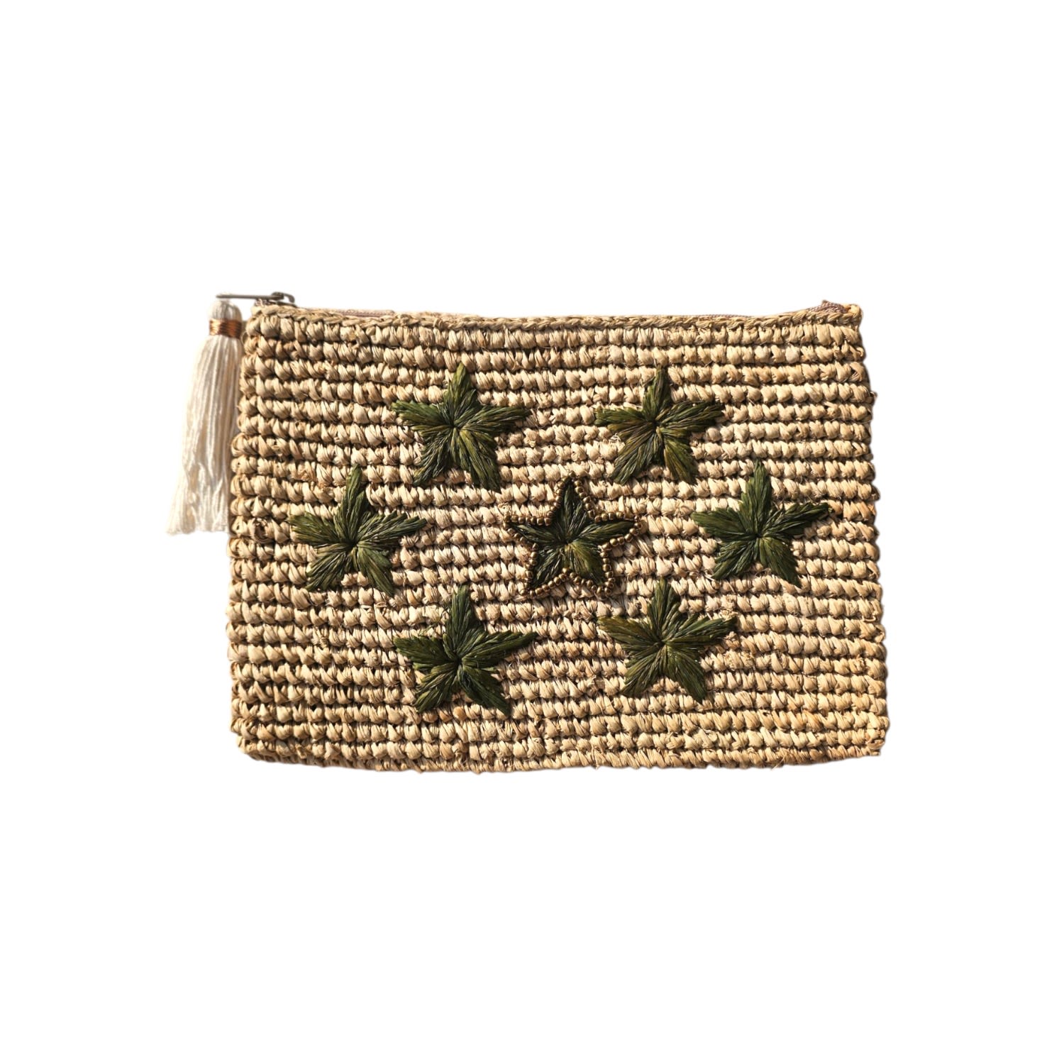 Ohsun Women's Neutrals / Green Gold Starr Embroidered Raffia Clutch - Olive