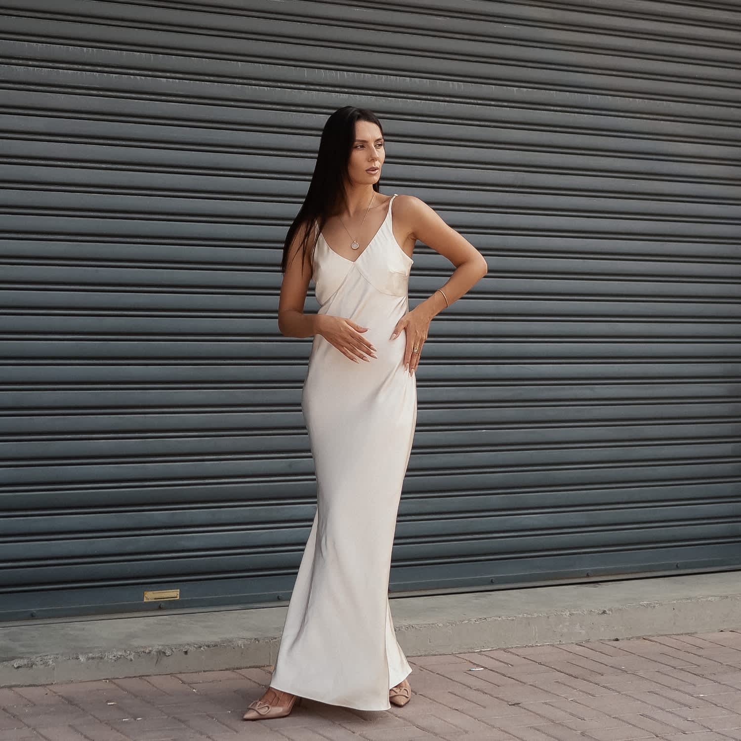 Slip Dress In Ivory by MYKAFTAN