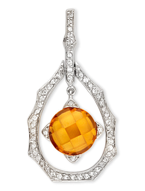 Women’s White / Yellow / Orange Cubic Zirconia Sterling Silver White Gold Plated Champagne Teardrop Pendant Genevive Jewelry