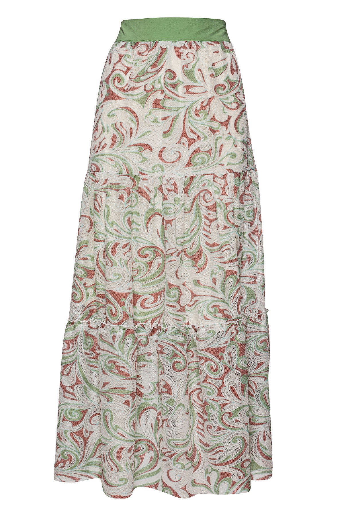 Conquista Women's Paisley A Line Maxi Skirt In Beige/green/red