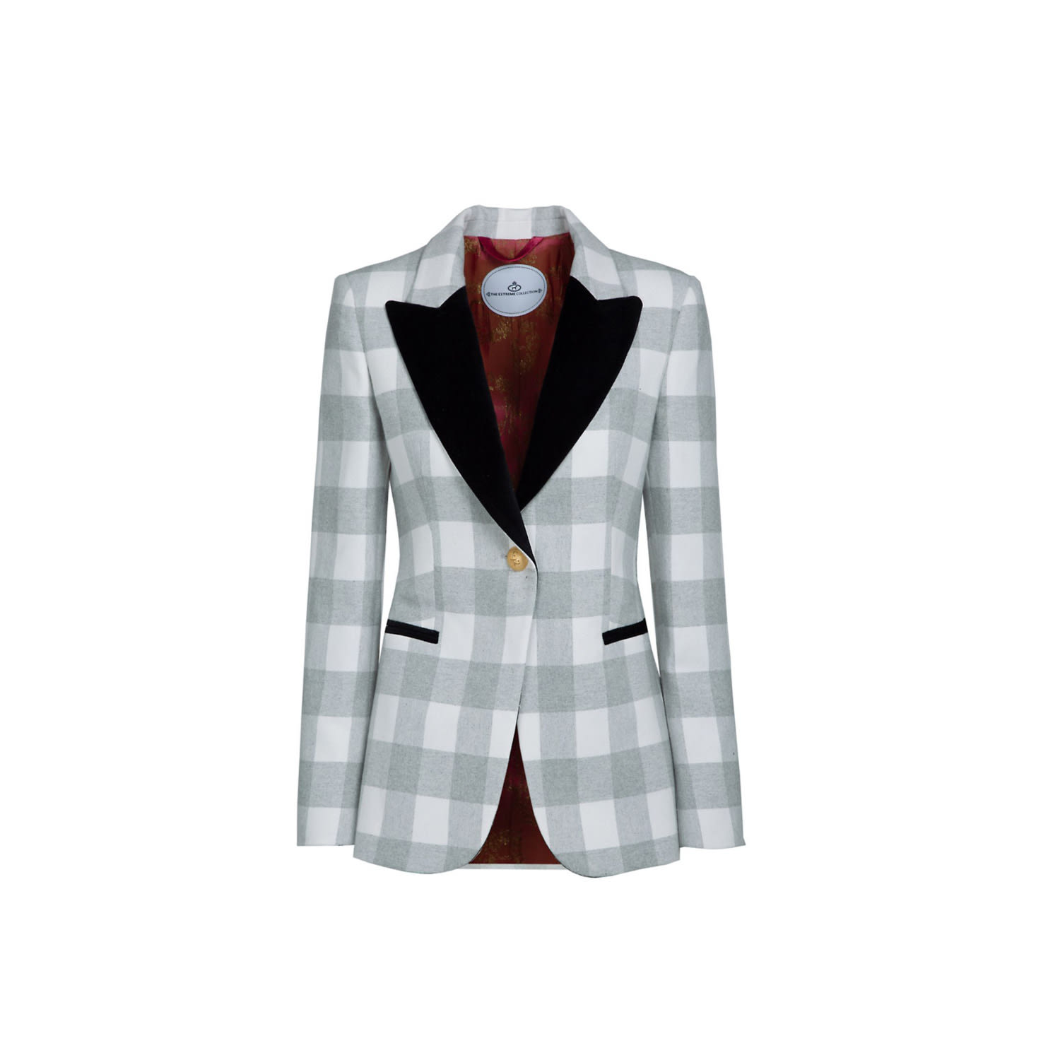 The Extreme Collection Women's Margot Grey Tartan Blazer With Bold Black Lapels