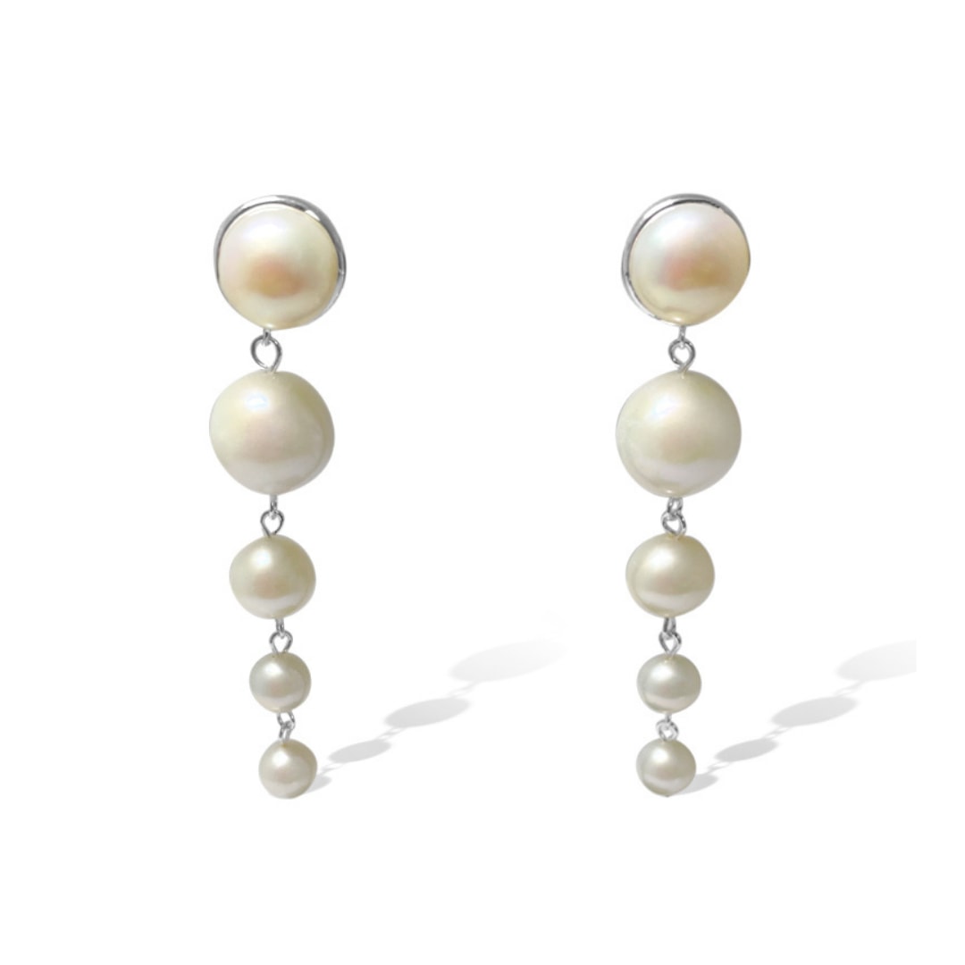 Women’s White Silver Perle 5 Drop Fresh Water Pearl & Silver Earrings Fv Jewellery