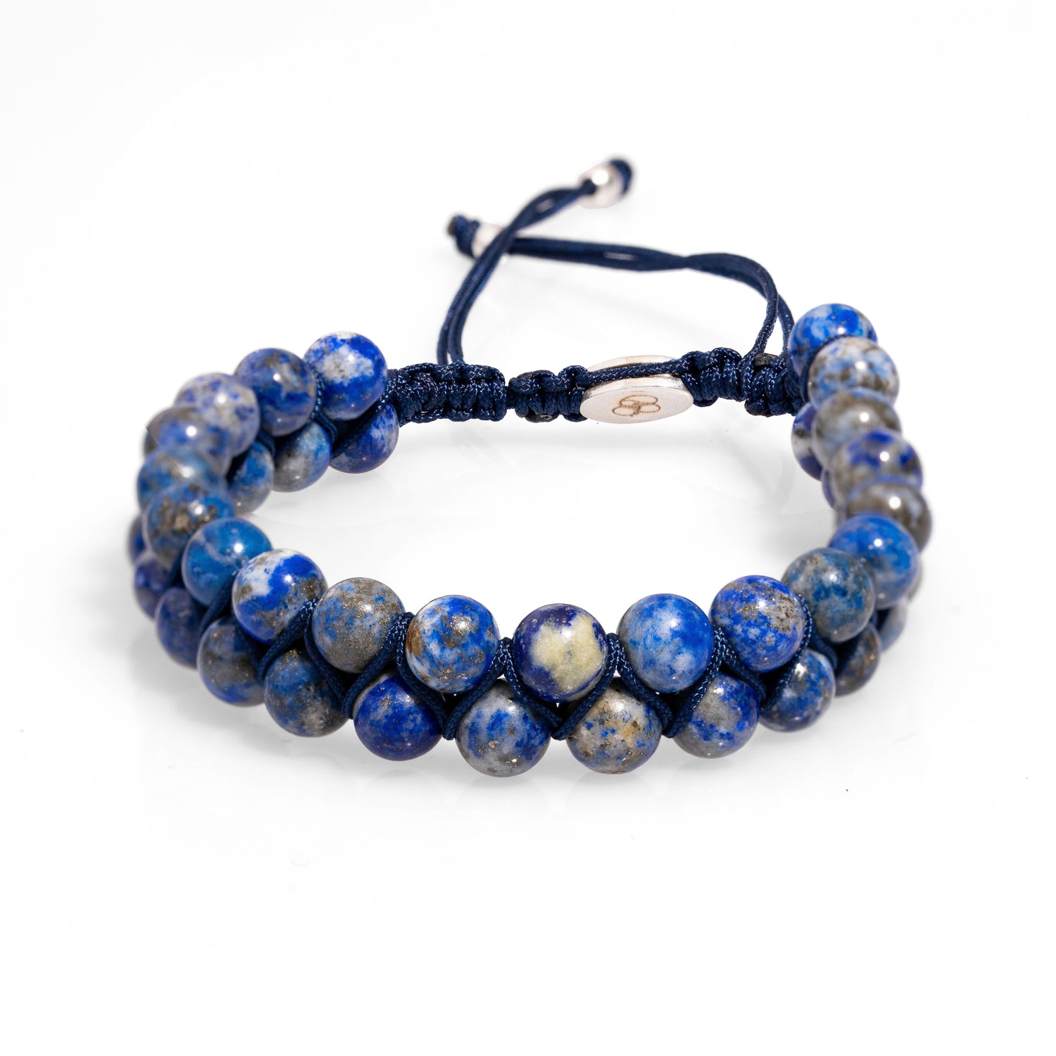 Ebru Jewelry Men's Black / Blue Lapis Lazuli Stone Two Row Beaded Woven Striking Bracelet - Blue