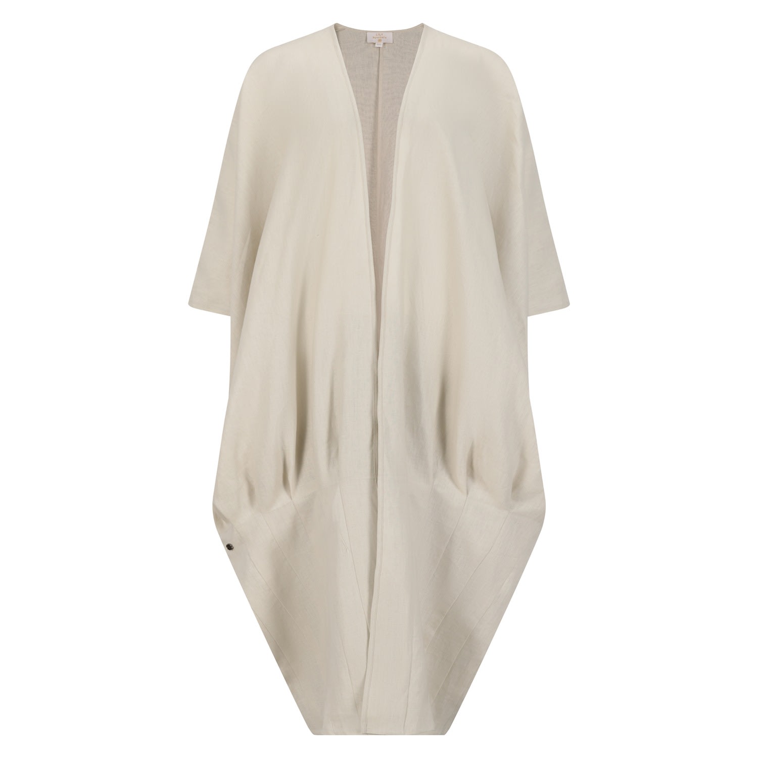 Azzalia Women's Pure Linen Abaya In Mariposa Cut With Jumbo Stitches In Hemline In Turtle Dove Color