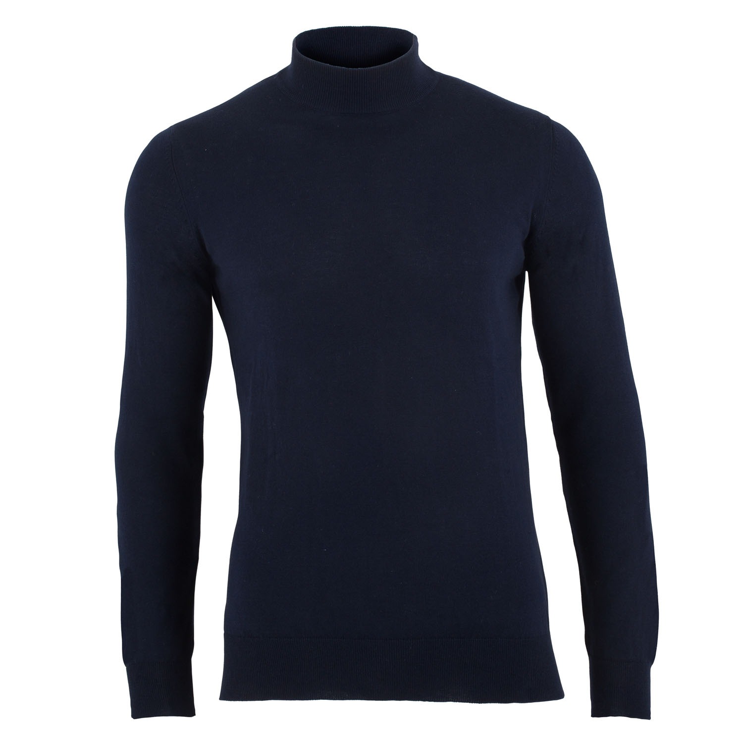 Blue Mens Ultra Fine Cotton Mock Turtle Neck Spencer Jumper - Navy | Large | Paul James Knitwear