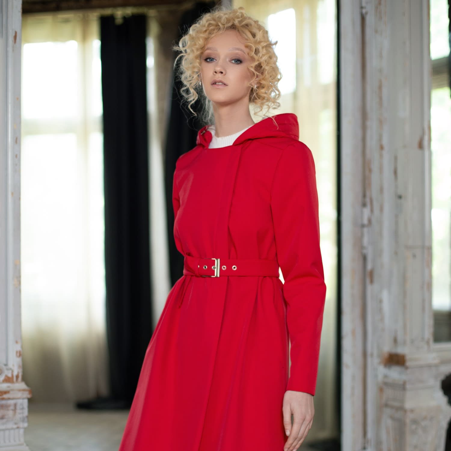 red coat dress for women Red Wool Dress Women's Coat | Tailored Waist | Double-Breasted Front | Kennedy Collection
