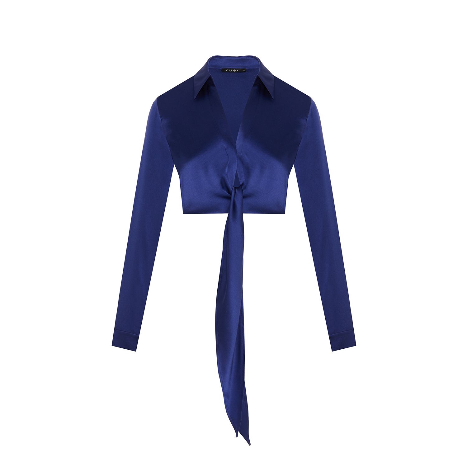 Rue Les Createurs Women's Blue Tie-on Silk Navy Blouse In Blue