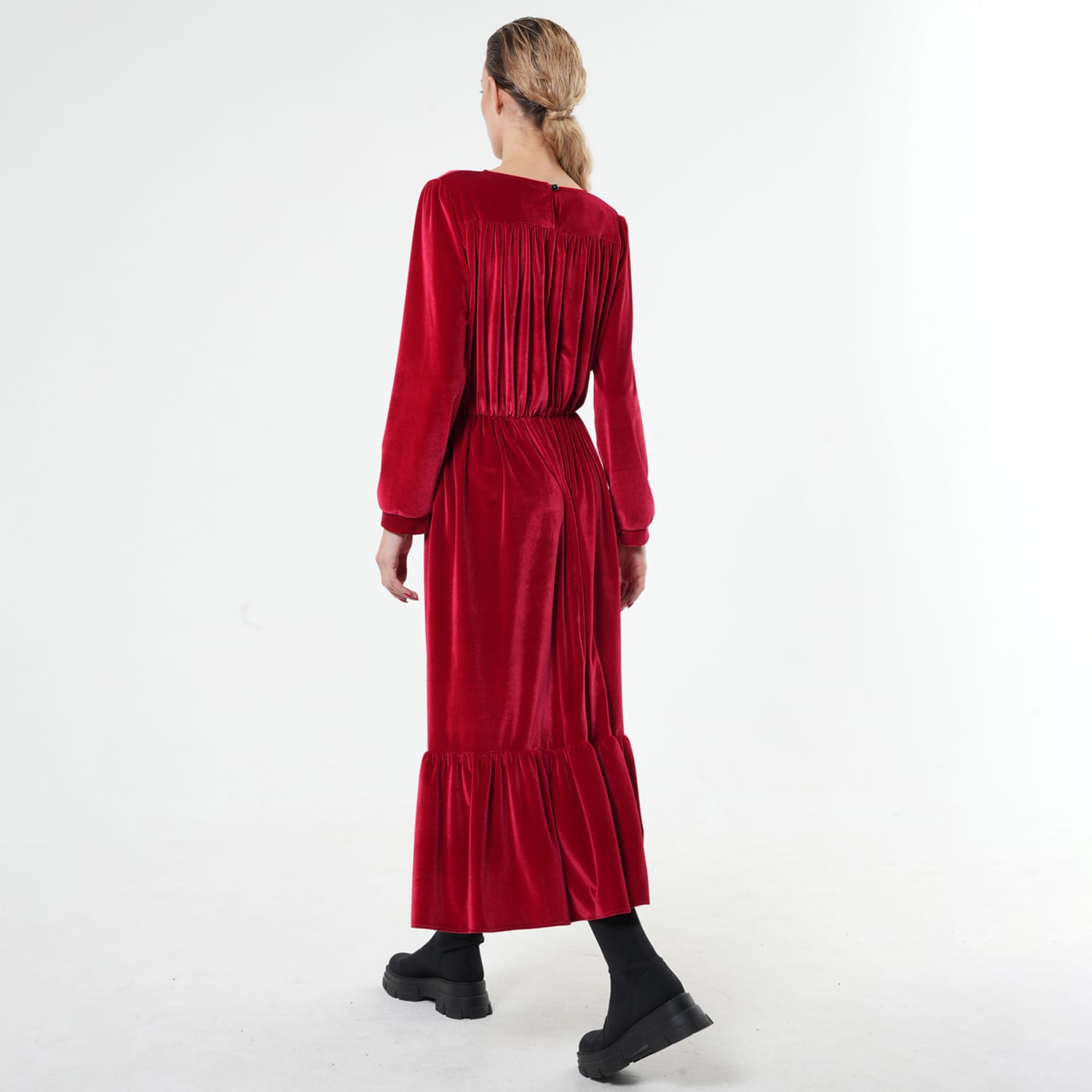 open lace back dress Phantom Red Velvet Swag Gown / Red Stretch Velvet Gown with Draped Nec –  WEASEL WEAR