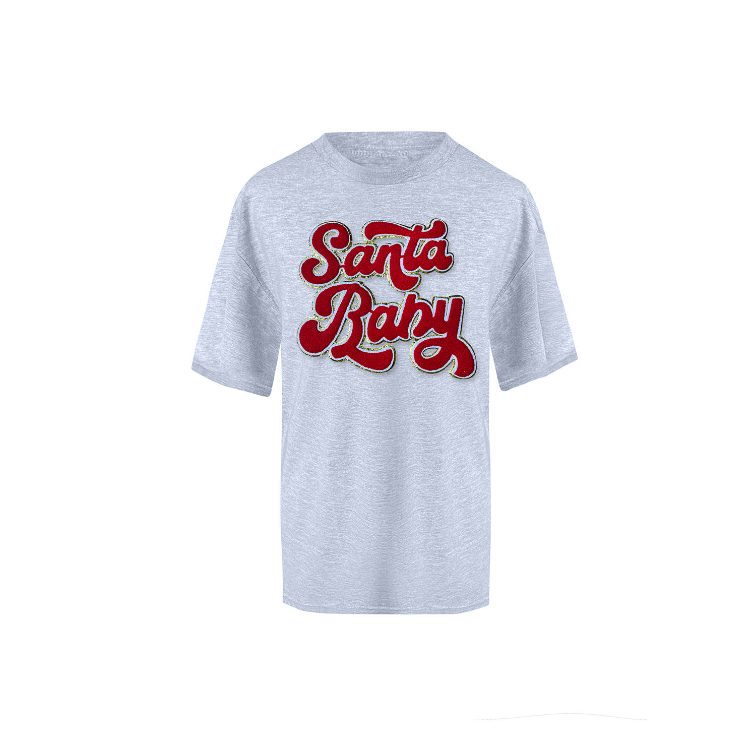 Toma Women's Christmas Grey Embroidery Santa Baby T-shirt In Gray