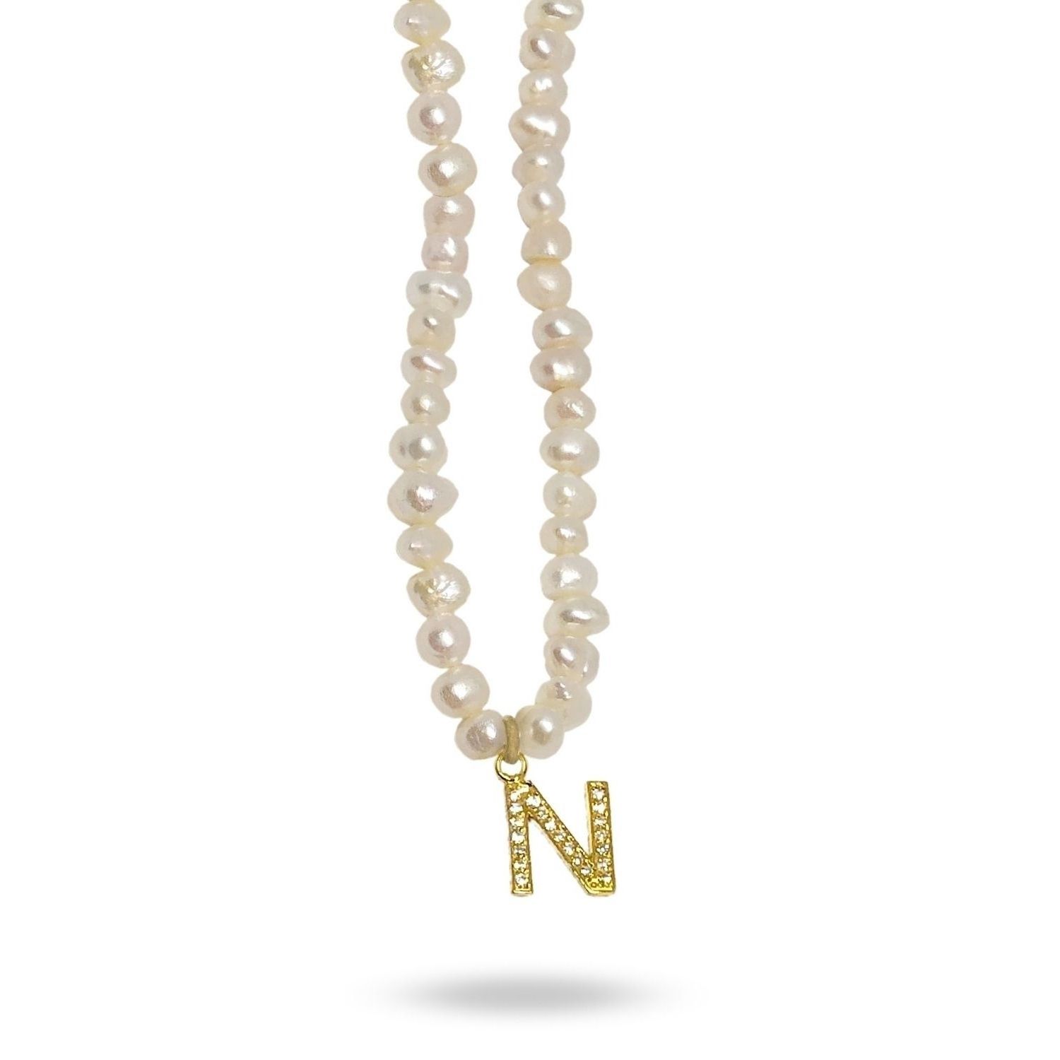 Women’s Gold Mono Letter Pearl Necklace N Linya Jewellery