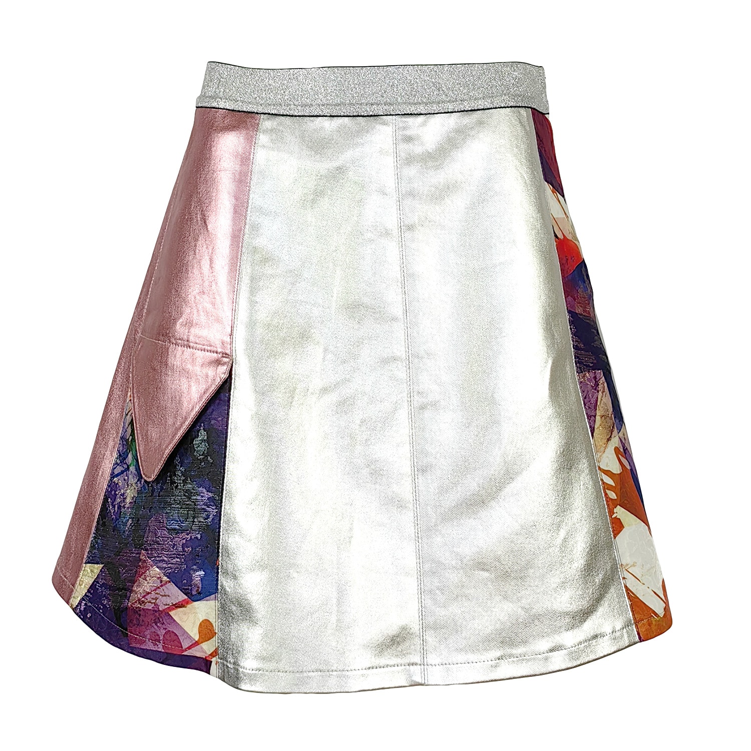 Women’s Two-Tone Metallic-Effect Cotton Gabardine A Line Mini Skirt Extra Small Lalipop Design