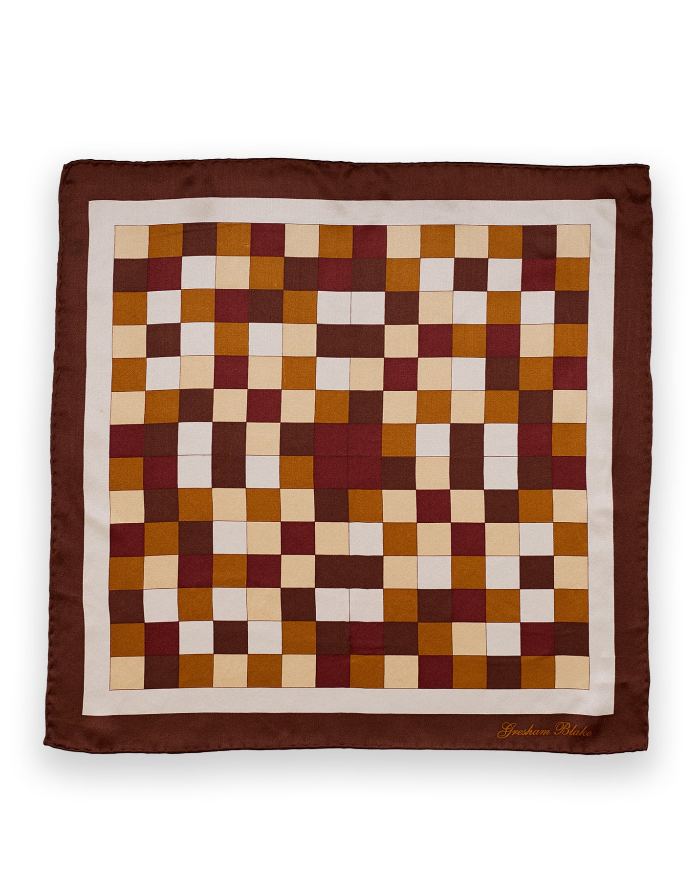 Gresham Blake Men's Brown Check Silk Pocket Square In Brown