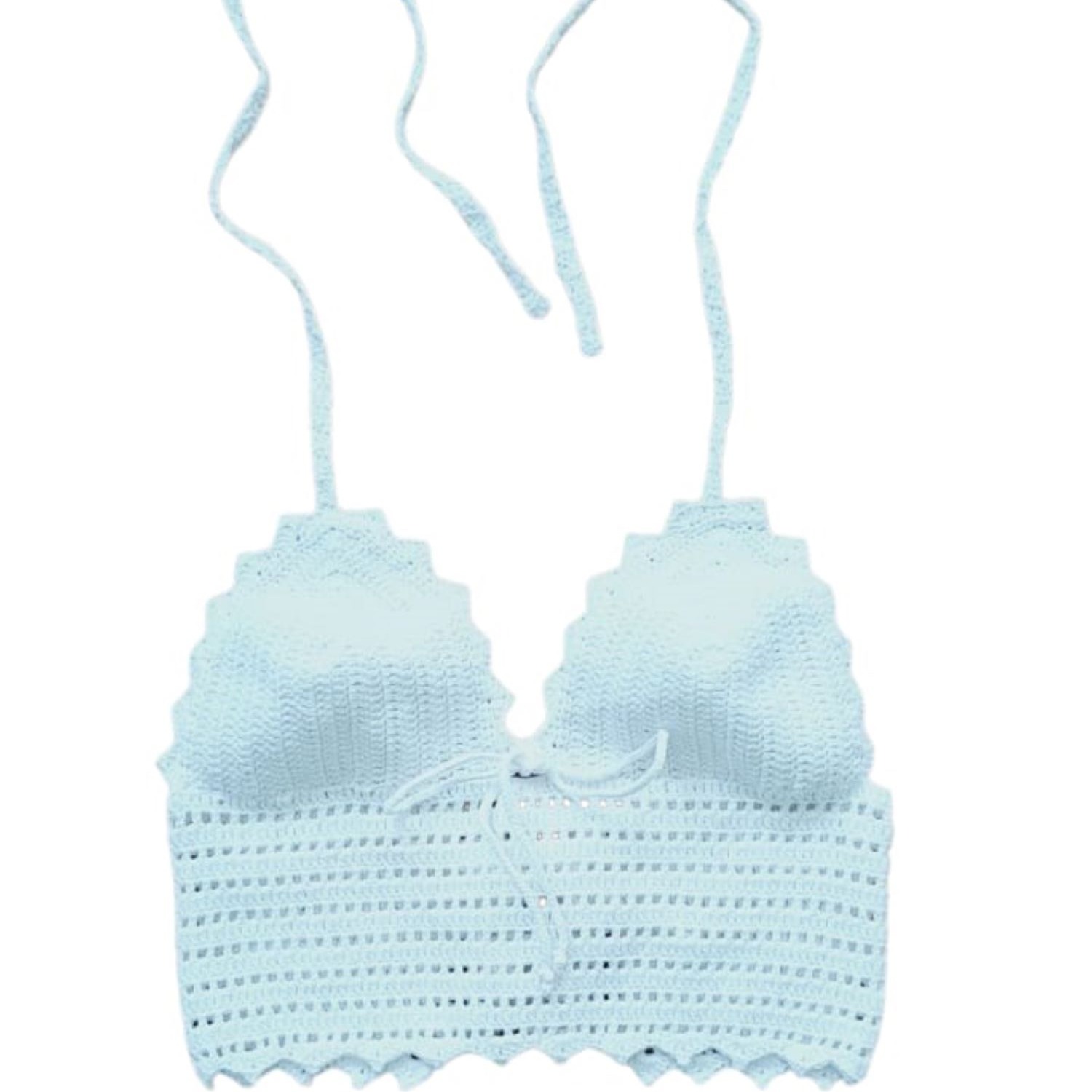 Springmoonatelier White Women Summer Beach Crochet Strappy Knit Boho Strappy Bikini In White