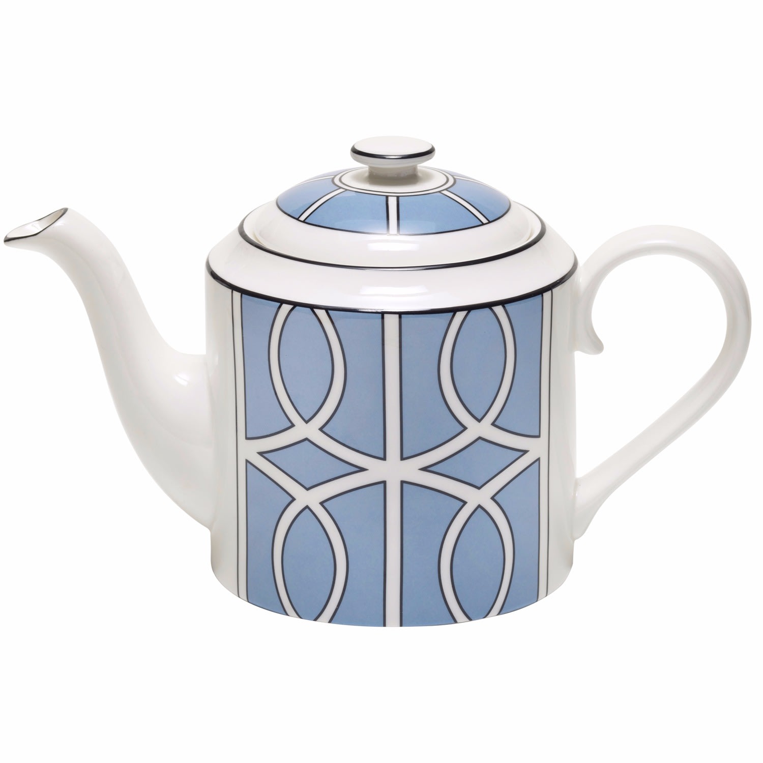 Black / Blue Loop Cornflower Blue & White Teapot O. w. London