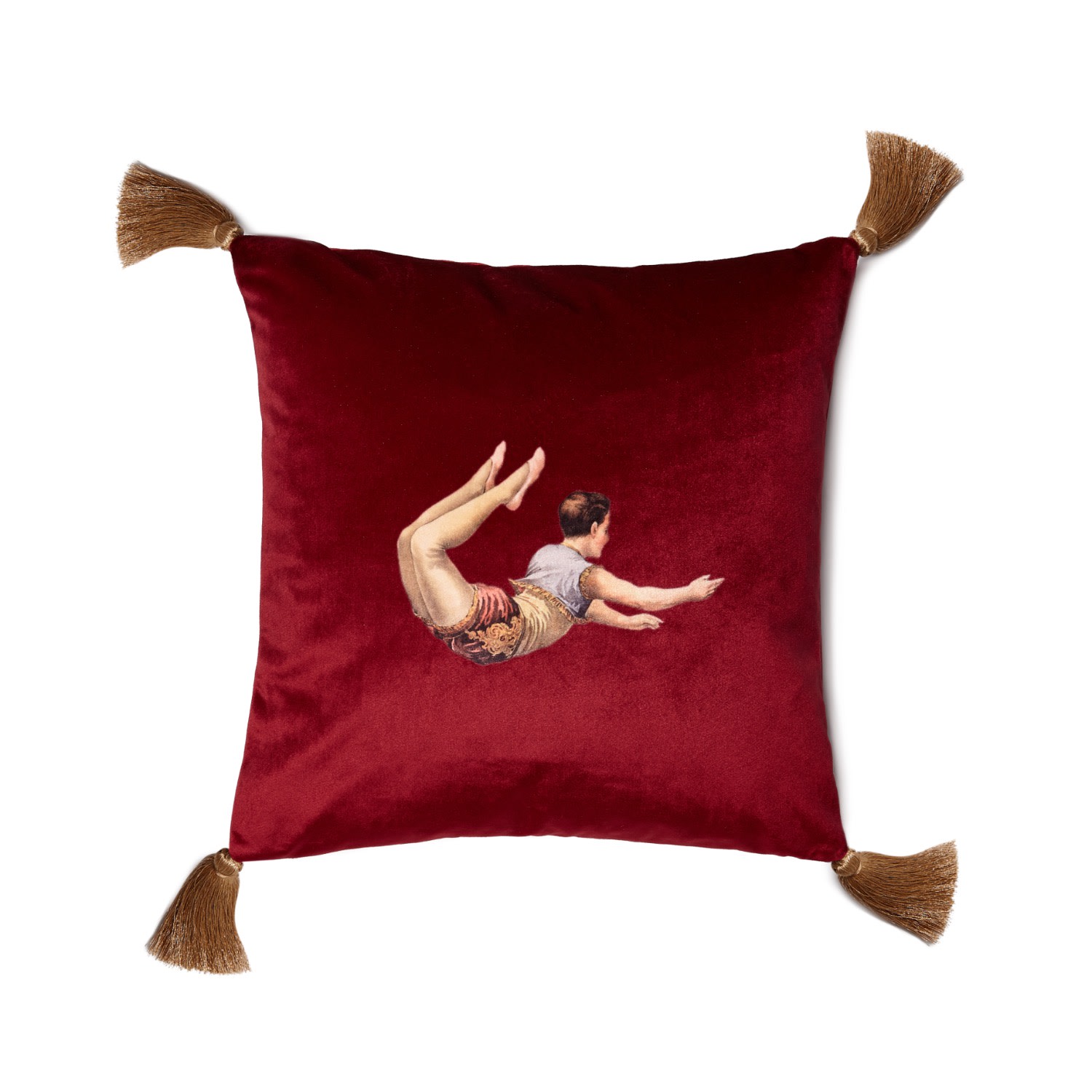 Trapeze Boy Velvet Cushion Deep Berry Red Melody Rose London