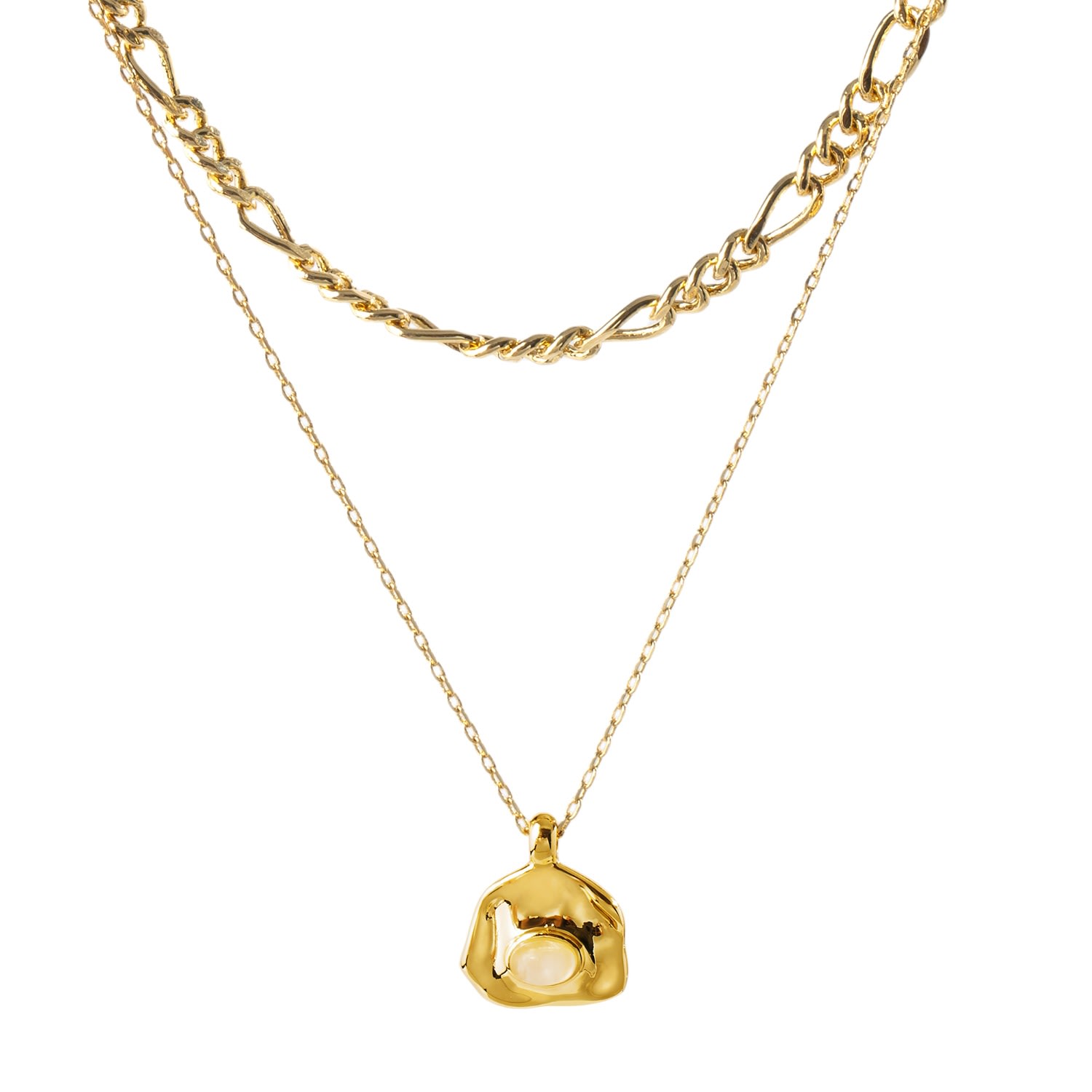 Classicharms Women's Gold / White Aria Gold Gemstone Pendant Necklace Layer Set-translucent White