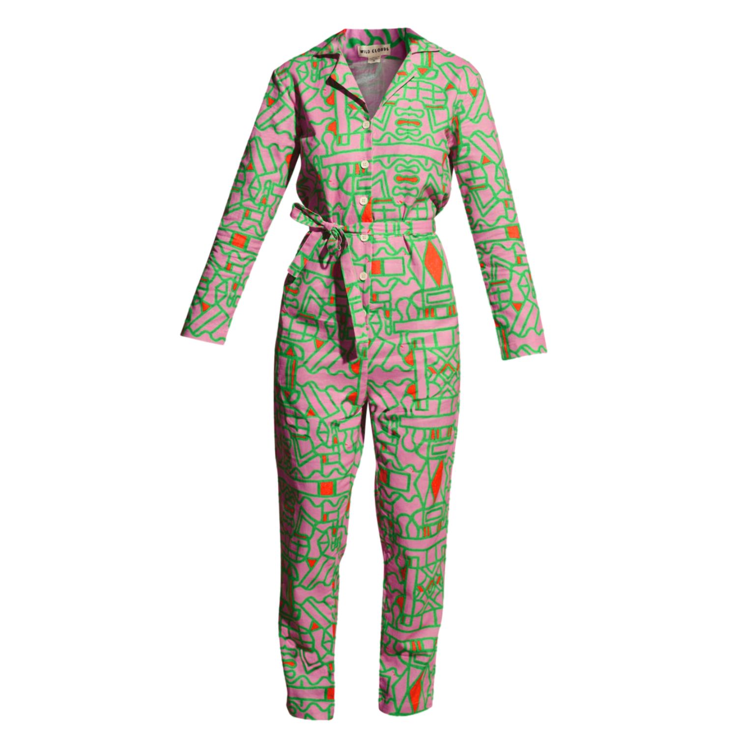 Wild Clouds Women's Pink Organic Cotton & Linen Jumpsuit In Blush Horizon In Multi