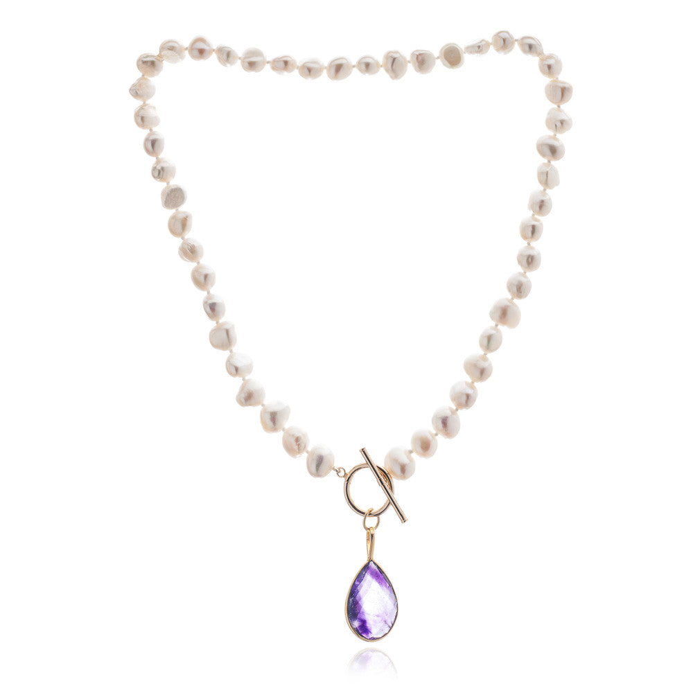 Women’s Pink / Purple / White Clara Cultured Irregular Freshwater Pearl Necklace With Amethyst Gold Vermeil Drop Pearls of the Orient Online