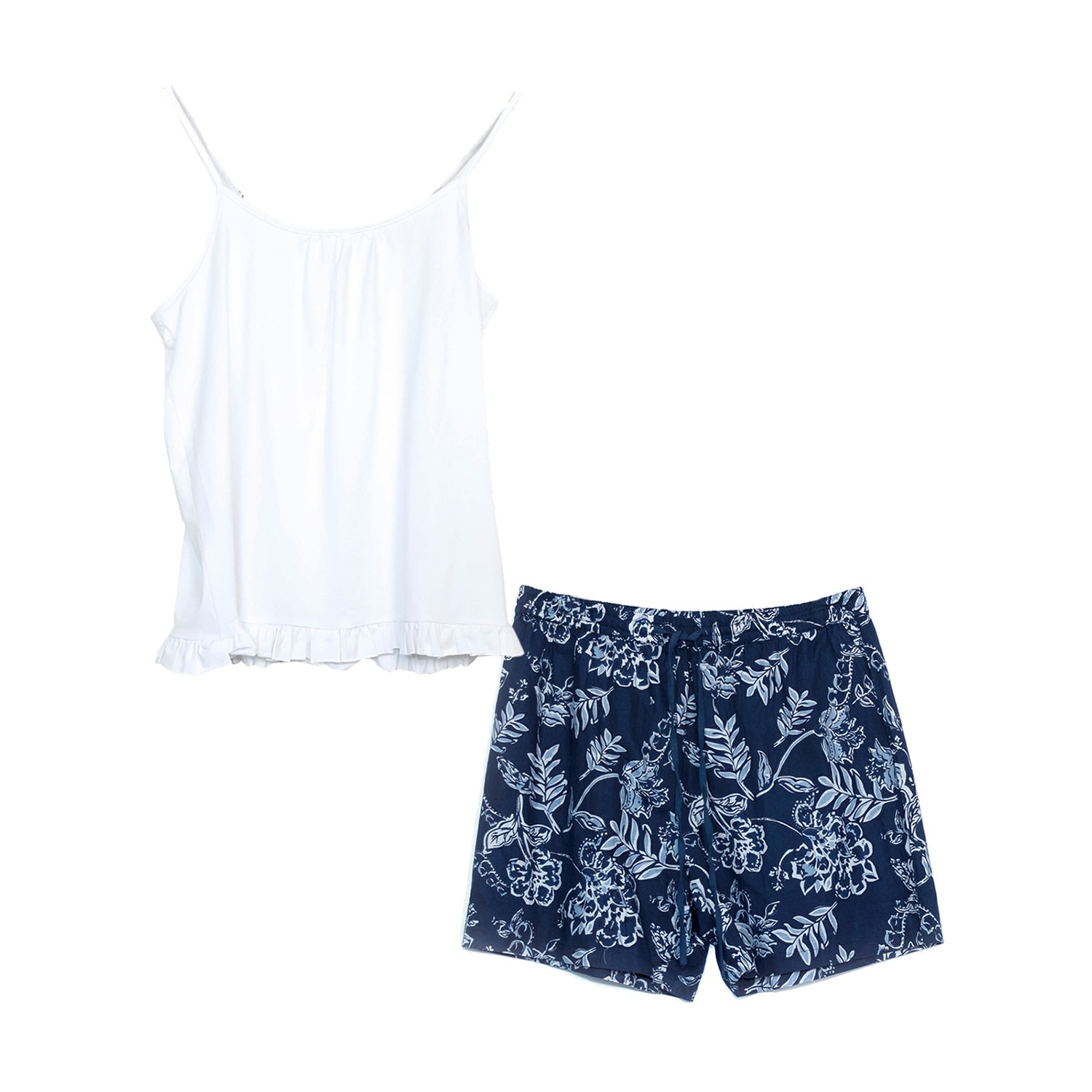 Women’s Blue / White Indian Cotton Rain Print Shorts And Frilled Cami Set Small Inara