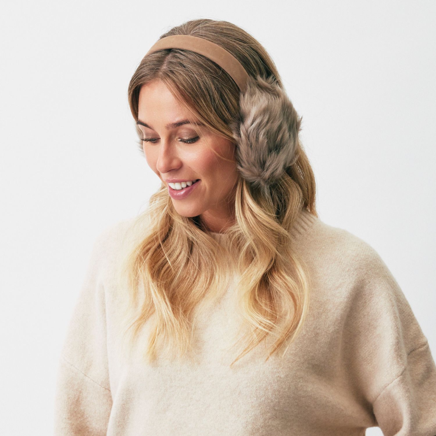Women's Neutrals Sheepskin Earmuffs British Made Aubrac Taupe Toscana | Owen Barry
