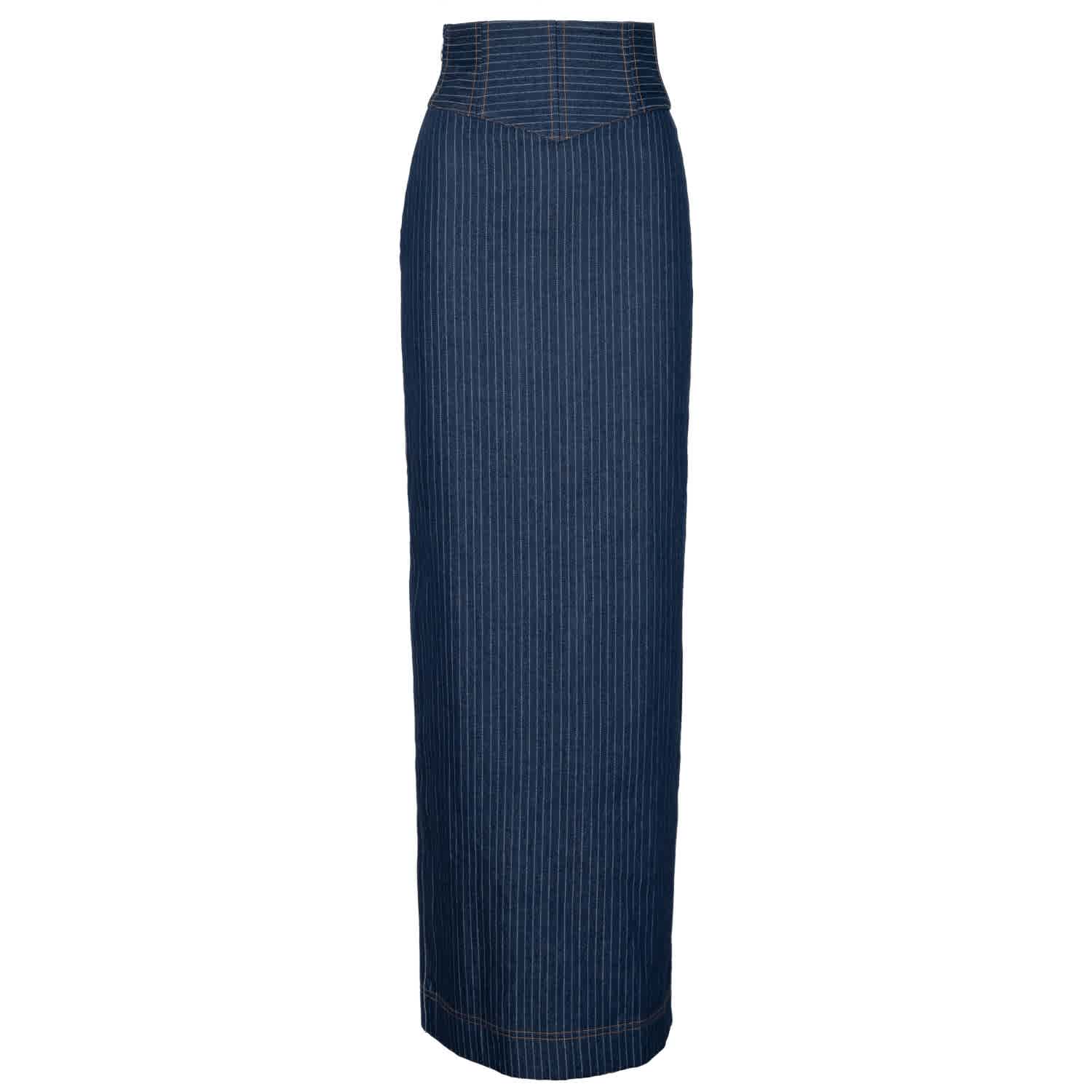 Denim Pinstripe Ona Maxi Skirt | OFUURE | Wolf & Badger
